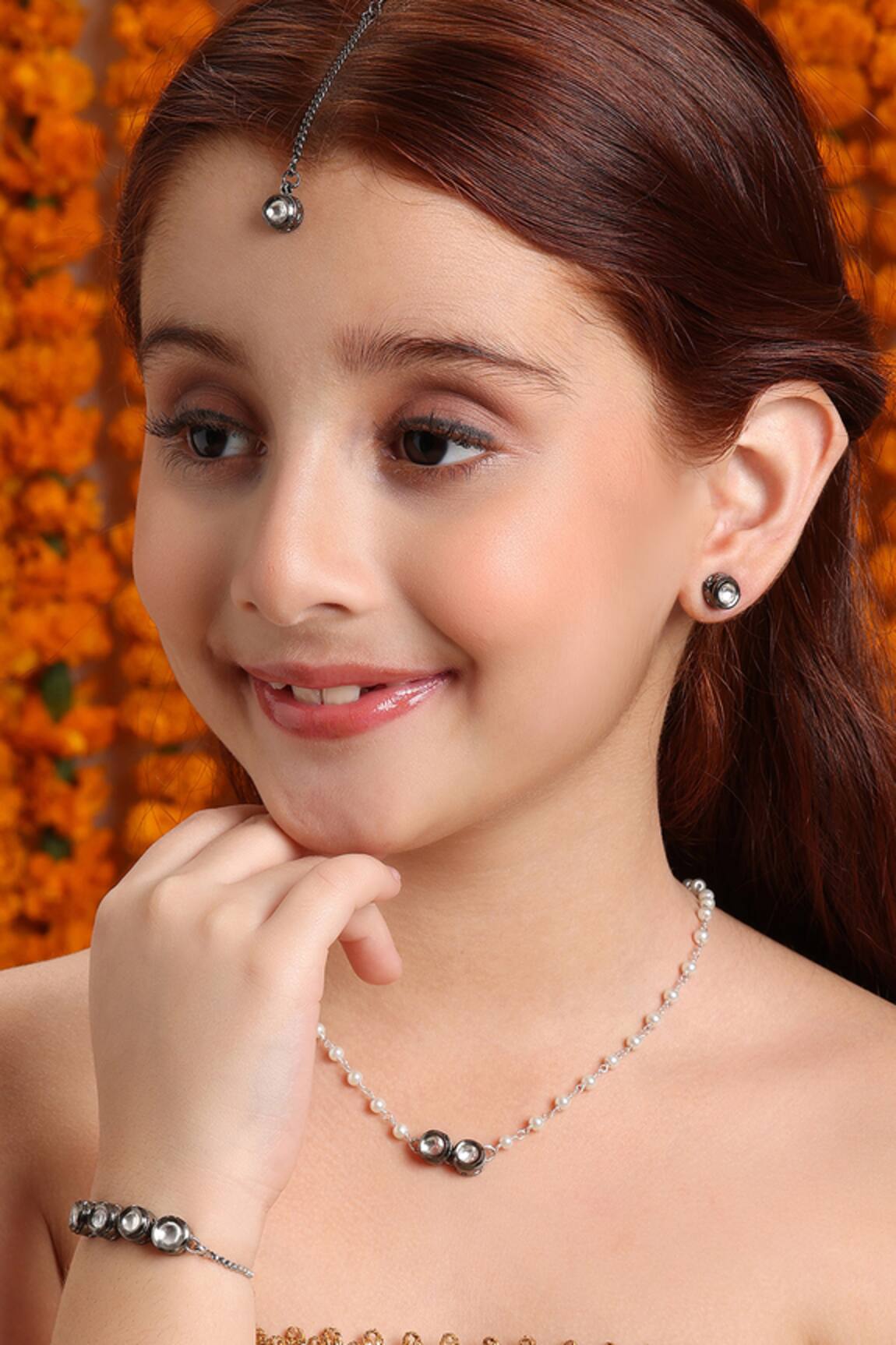 Ruby Raang Silver Plated Kundan Jewellery Set 