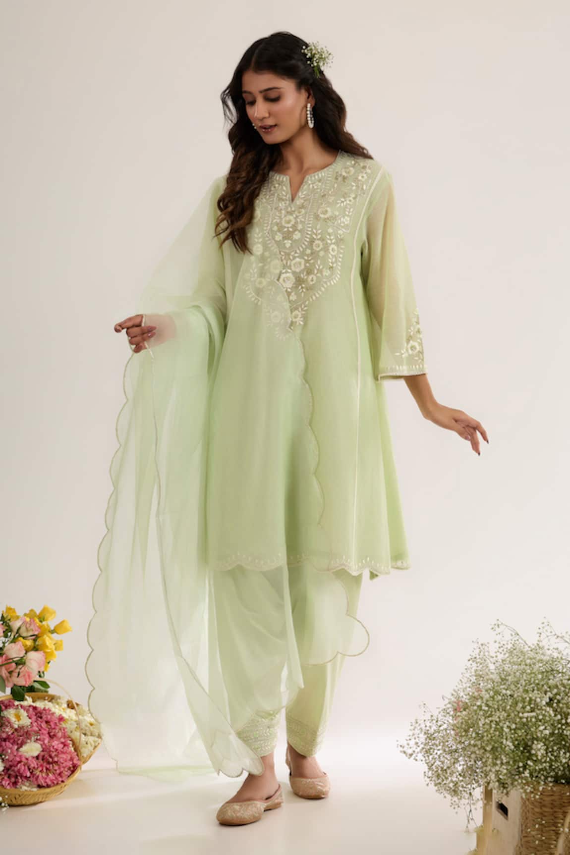 saina kapoor Mint Green Chanderi Kurta Set 