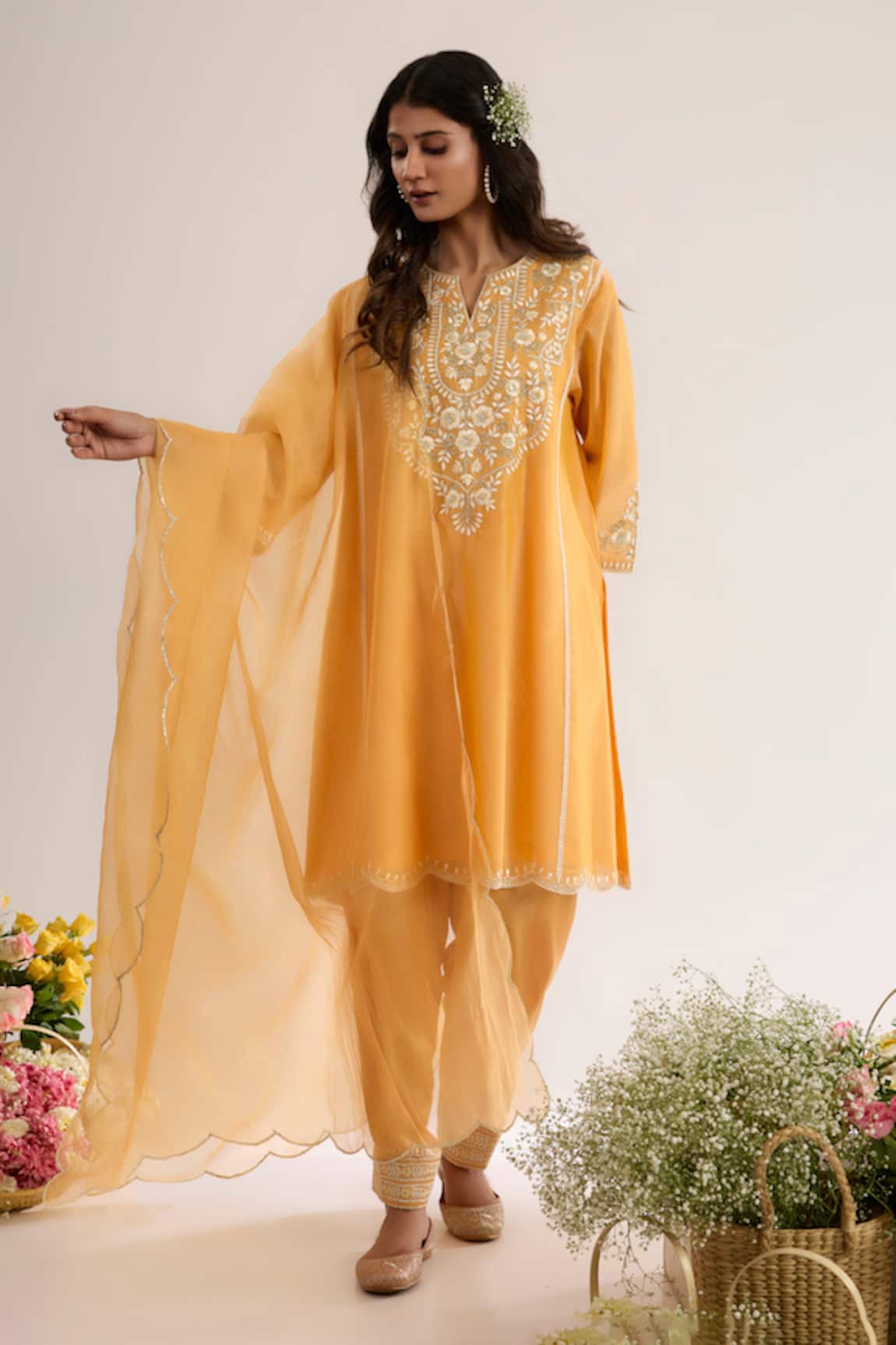 saina kapoor Peachy Orange Chanderi Kurta Set 