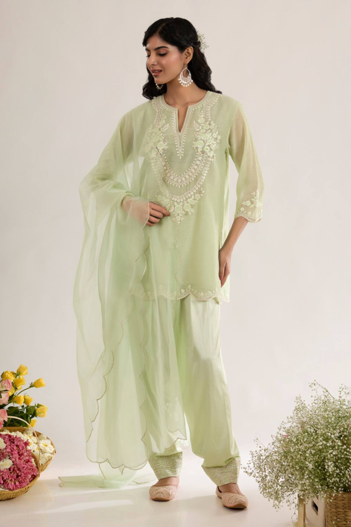 saina kapoor Mint Green Chanderi Kurta Set 
