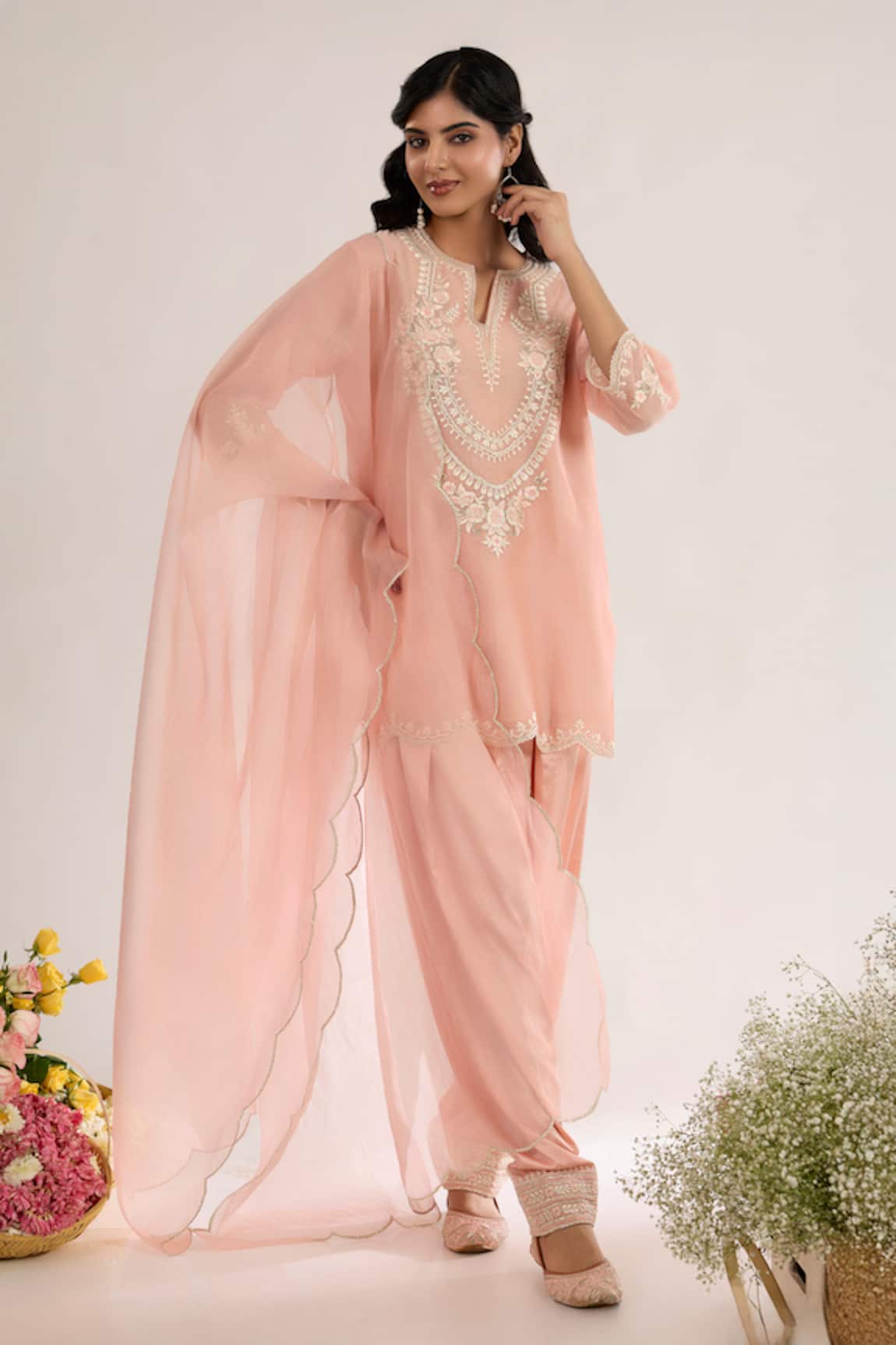 saina kapoor Blush Pink Chanderi Kurta Set 