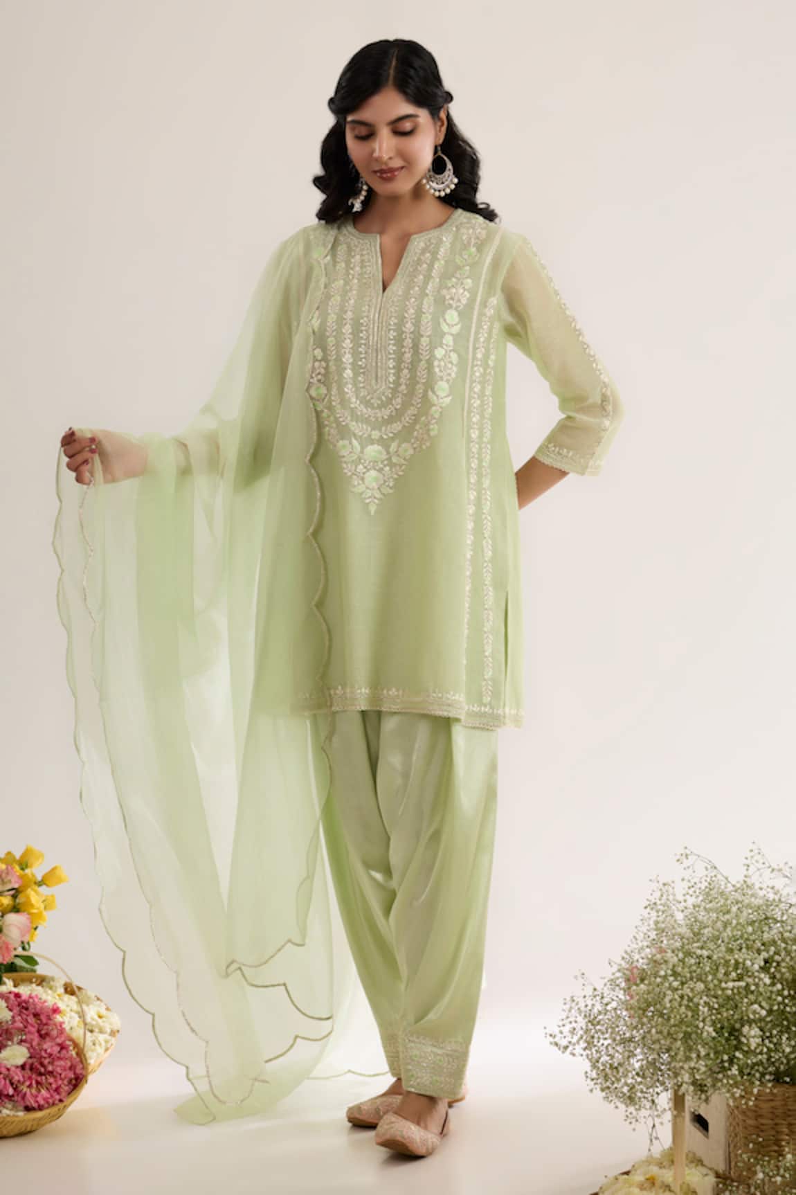 saina kapoor Mint Green Chanderi Kurta Set 