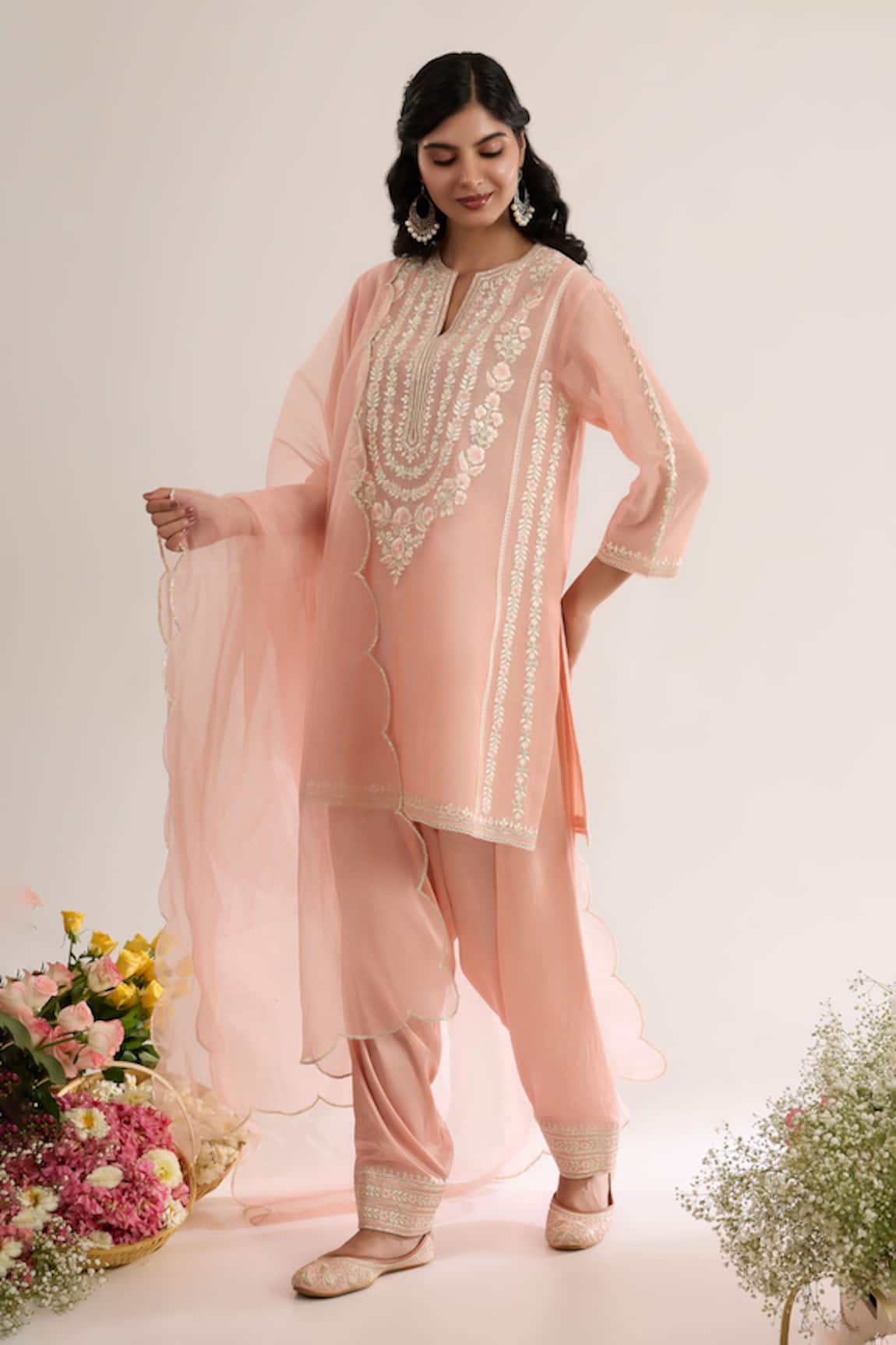 saina kapoor Blush Pink Chanderi Kurta Set 