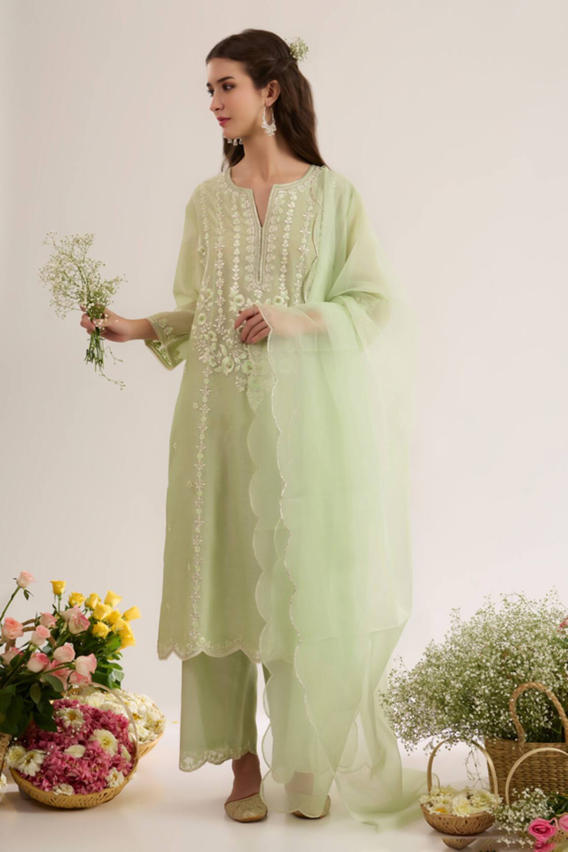 saina kapoor Mint Green Chanderi Kurta Set 