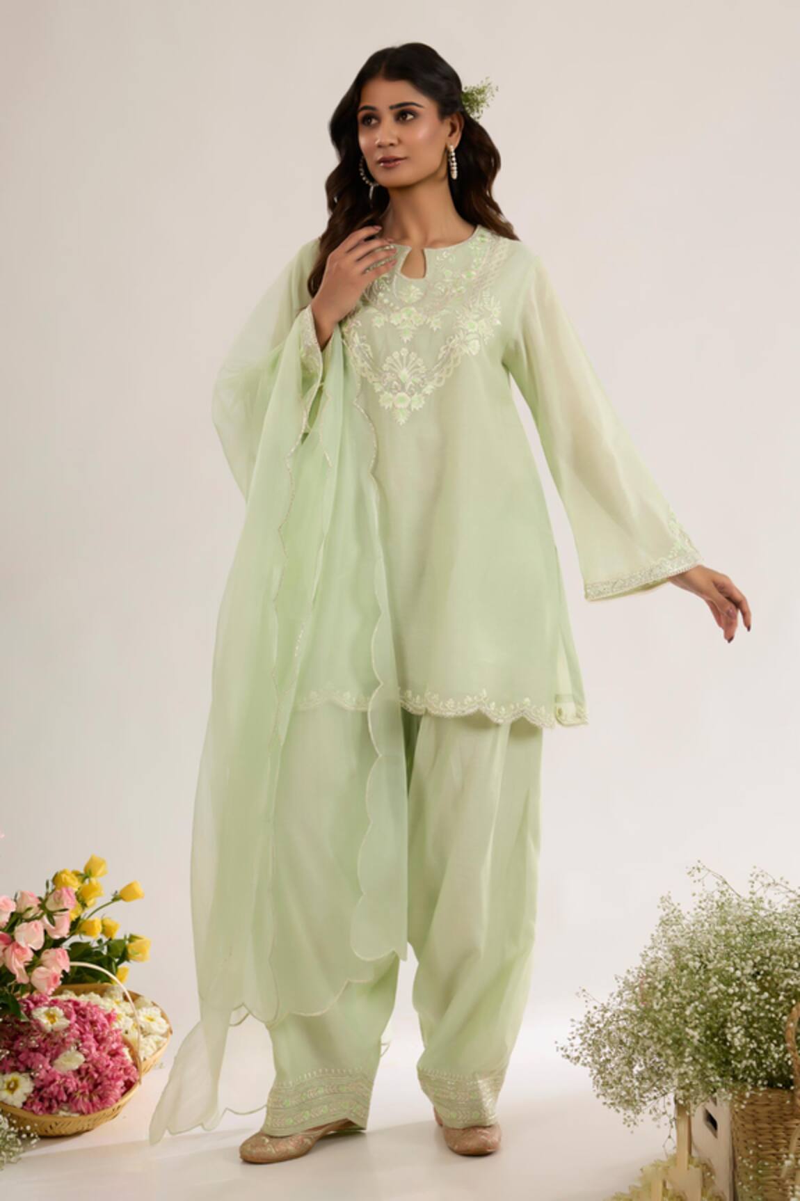 saina kapoor Mint Green Chanderi Kurta Set 