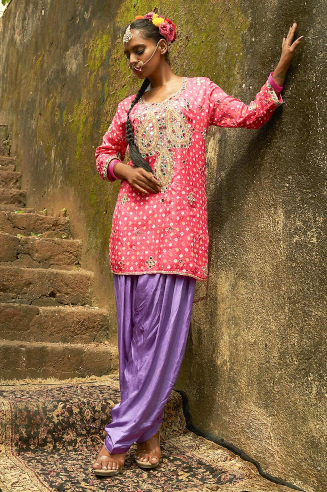 Sheeshakari Bandhani Mirror Work Kurta Set 