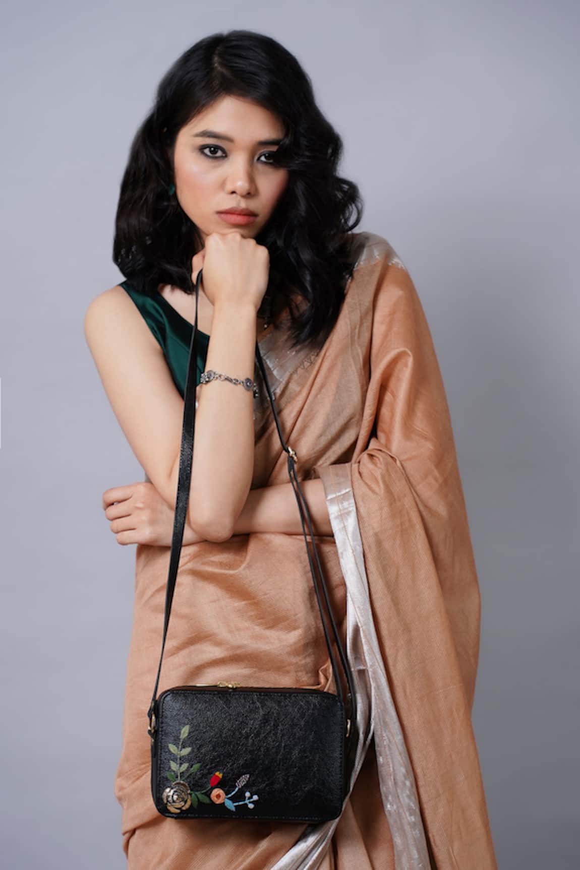 Miri Hand Embroidered Golden Rose Sling Bag 