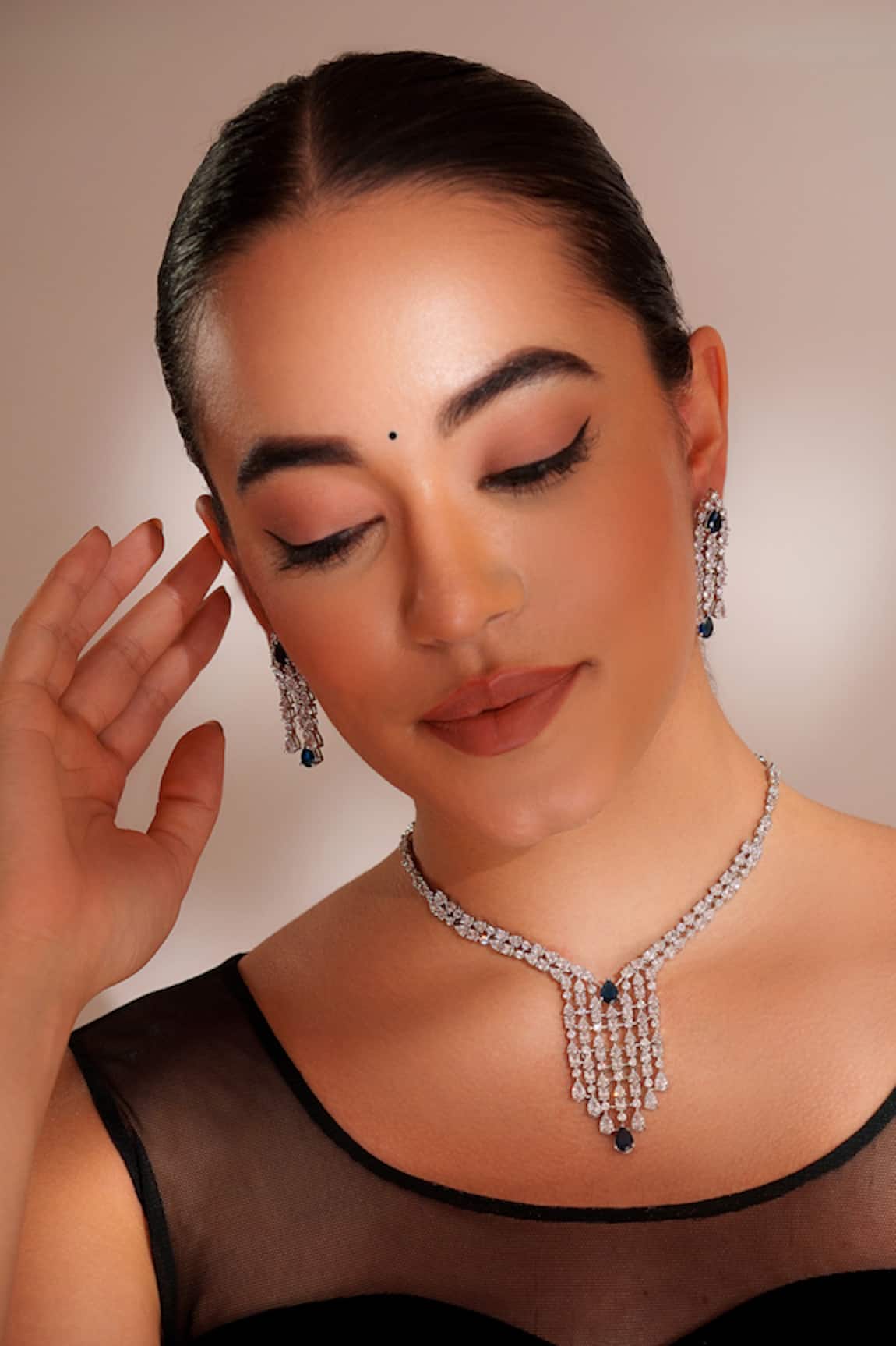 ZEVAR BY GEETA Designer Blue Faux Diamond Jewellery Set 