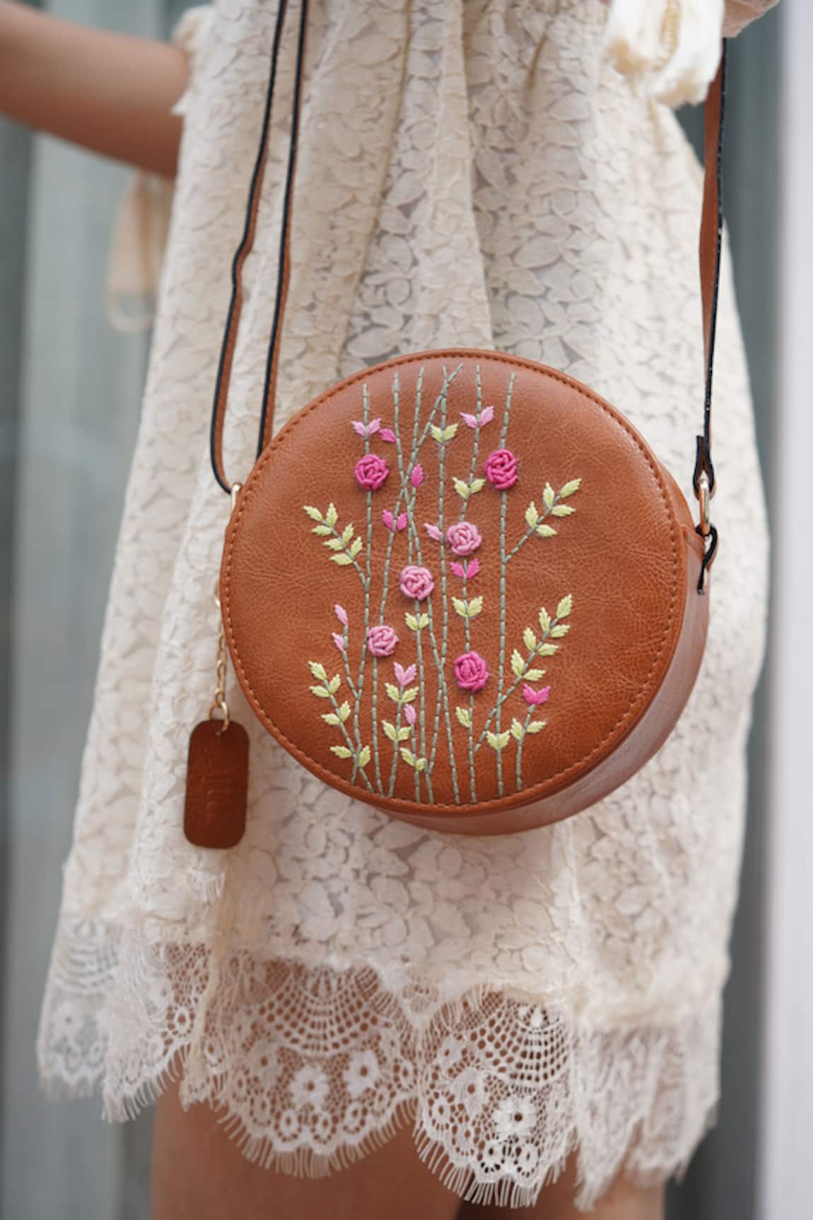 Miri Hand Embroidered Round Sling Bag 