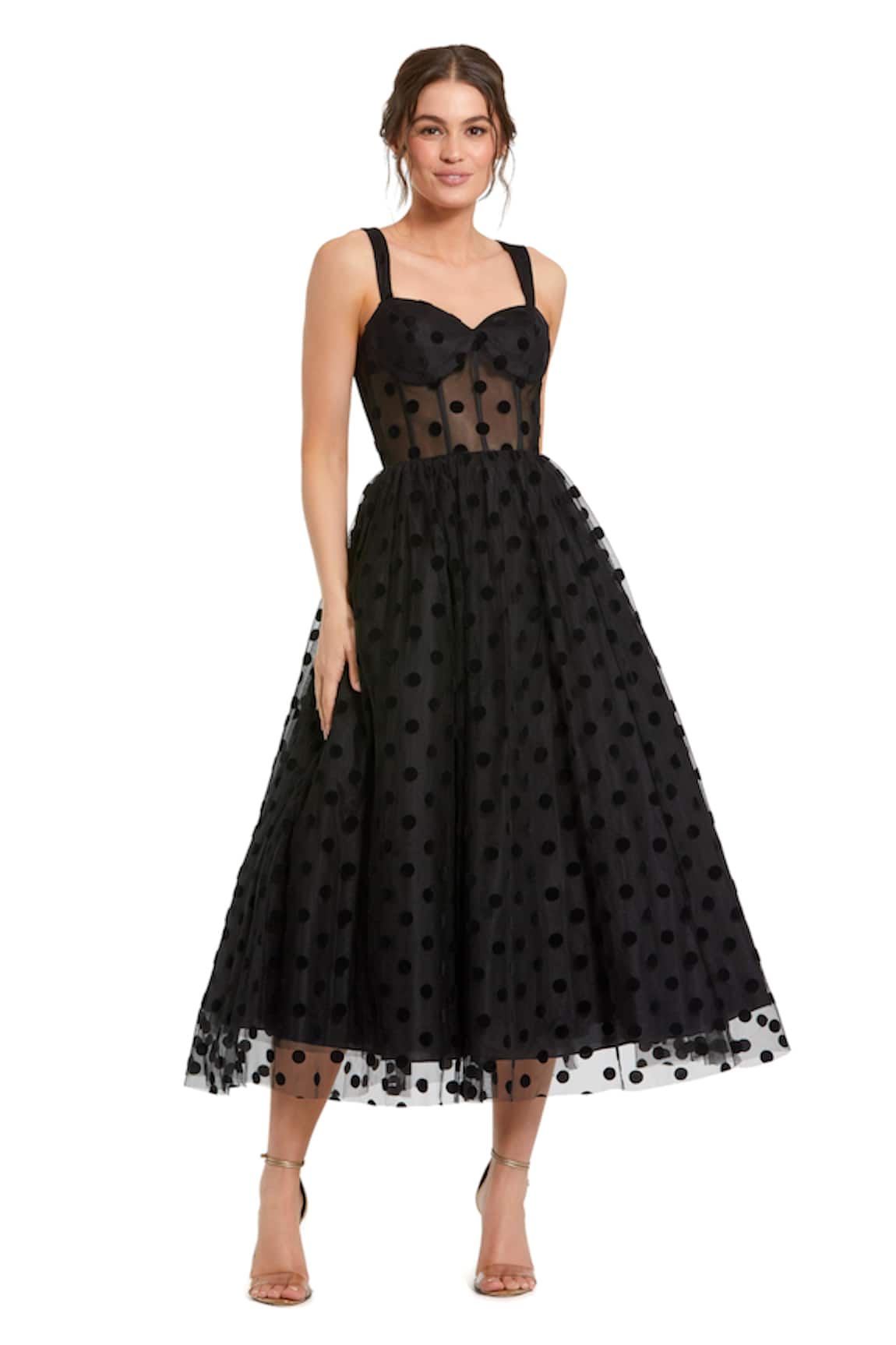 Mac Duggal Black Polka Dot Tulle A-Line Dress 