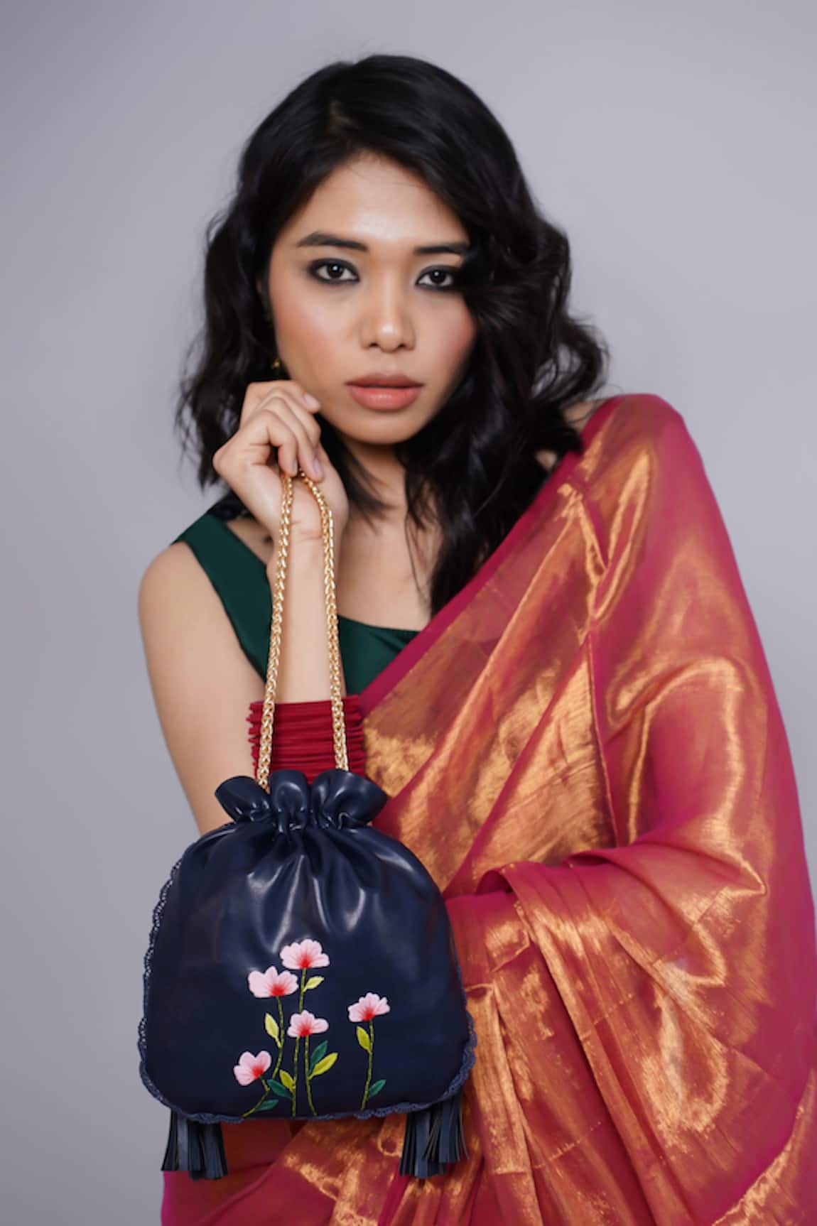 Miri Navy Blue Hand Embroidered Potli Bag 