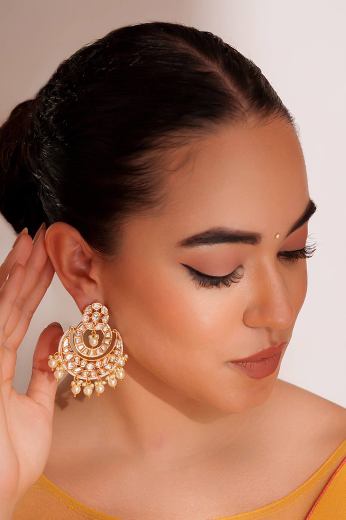 ZEVAR BY GEETA Gold Kundan Polki Chandbali Earrings 