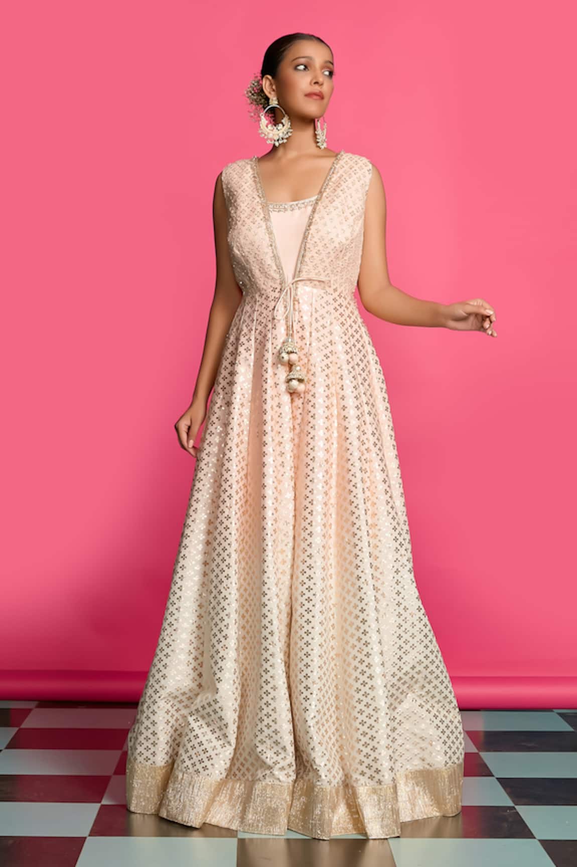 Priyanka Jain Peach Ombre Layered Anarkali Set 