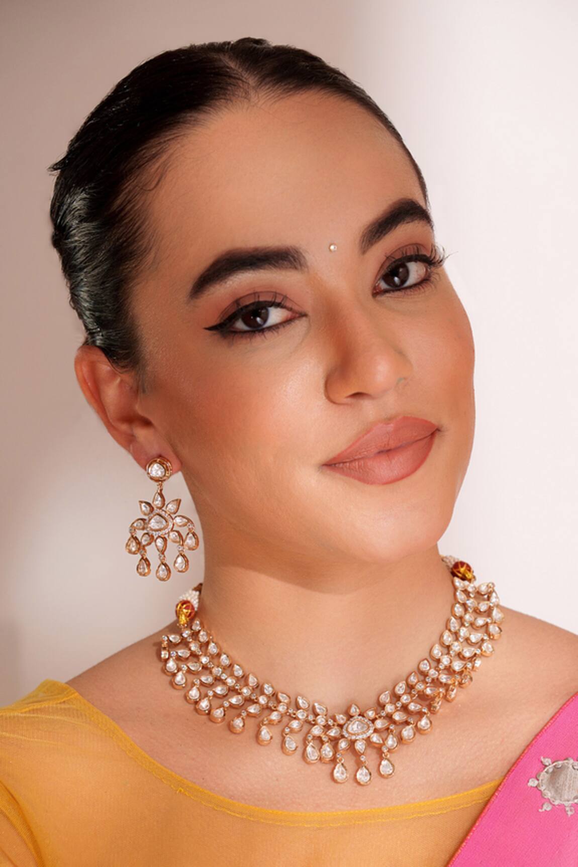 ZEVAR BY GEETA Kundan Polki Gold Finish Jewellery Set 