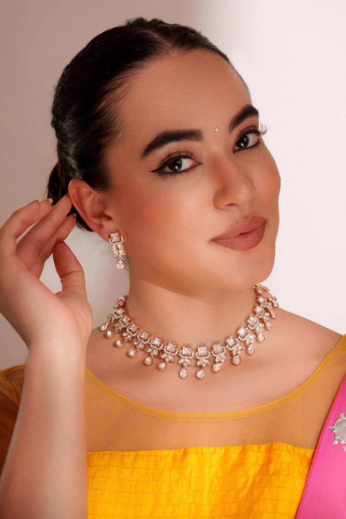 ZEVAR BY GEETA Gold Finish Kundan Polki Necklace Set 