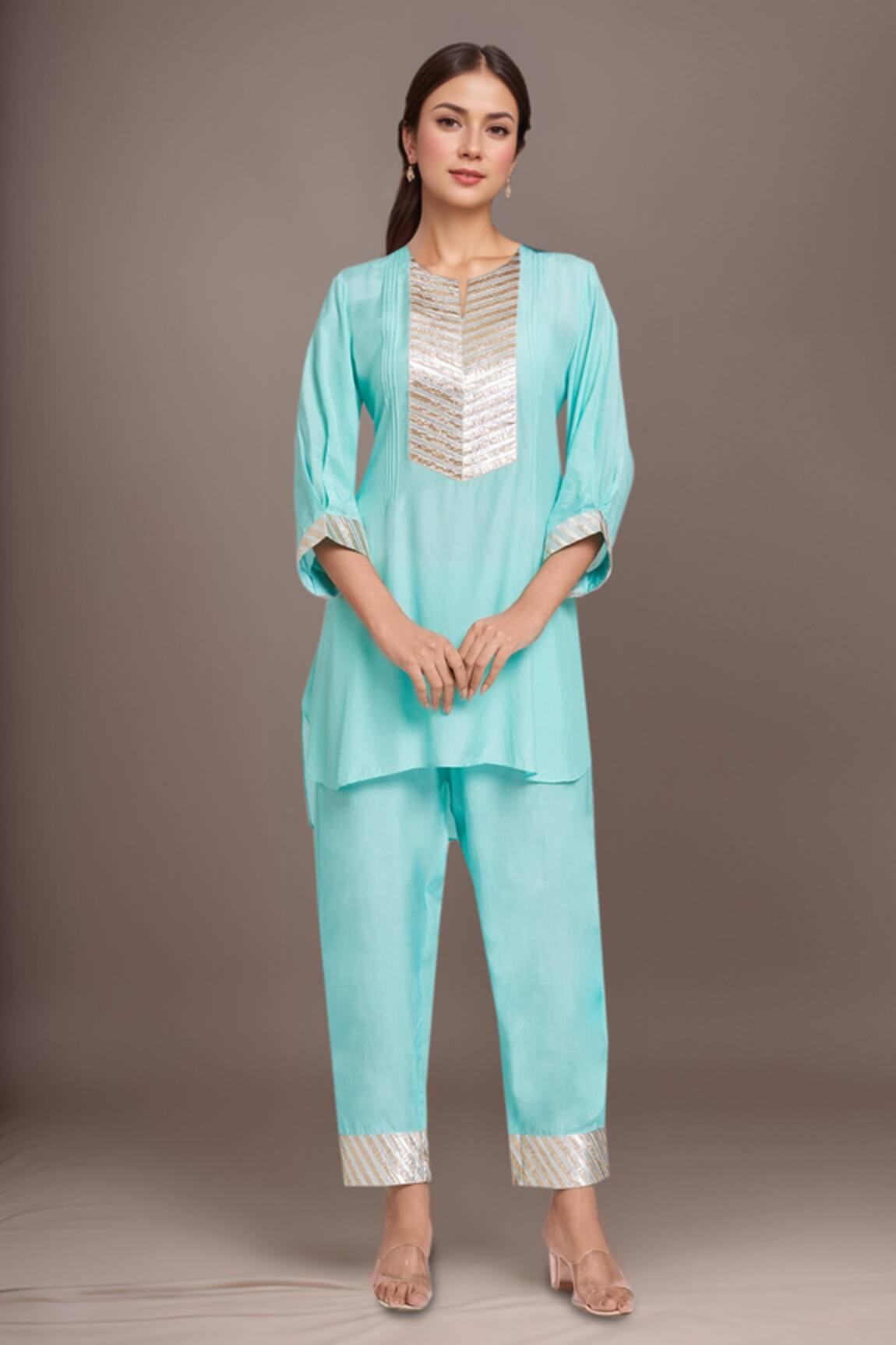 Samyukta Singhania Cotton Silk Gota Work Kurta & Pant Set 