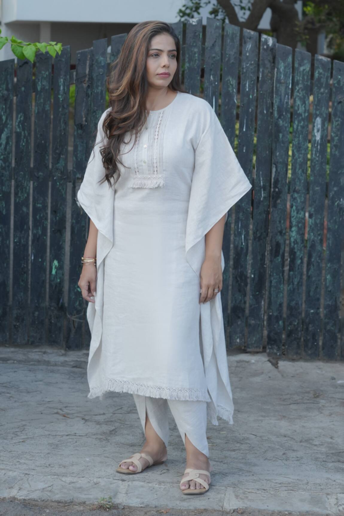 Gothilo Natural Linen Kaftan & Dhoti Pant Set 