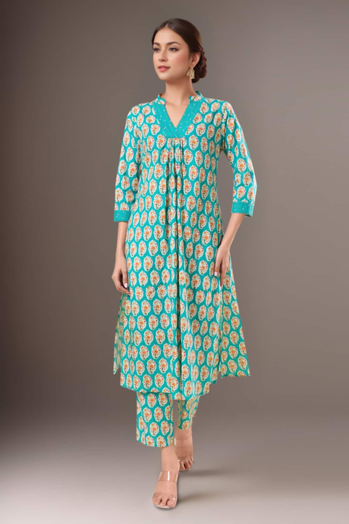 Samyukta Singhania Green Printed Kurta & Pant Set 