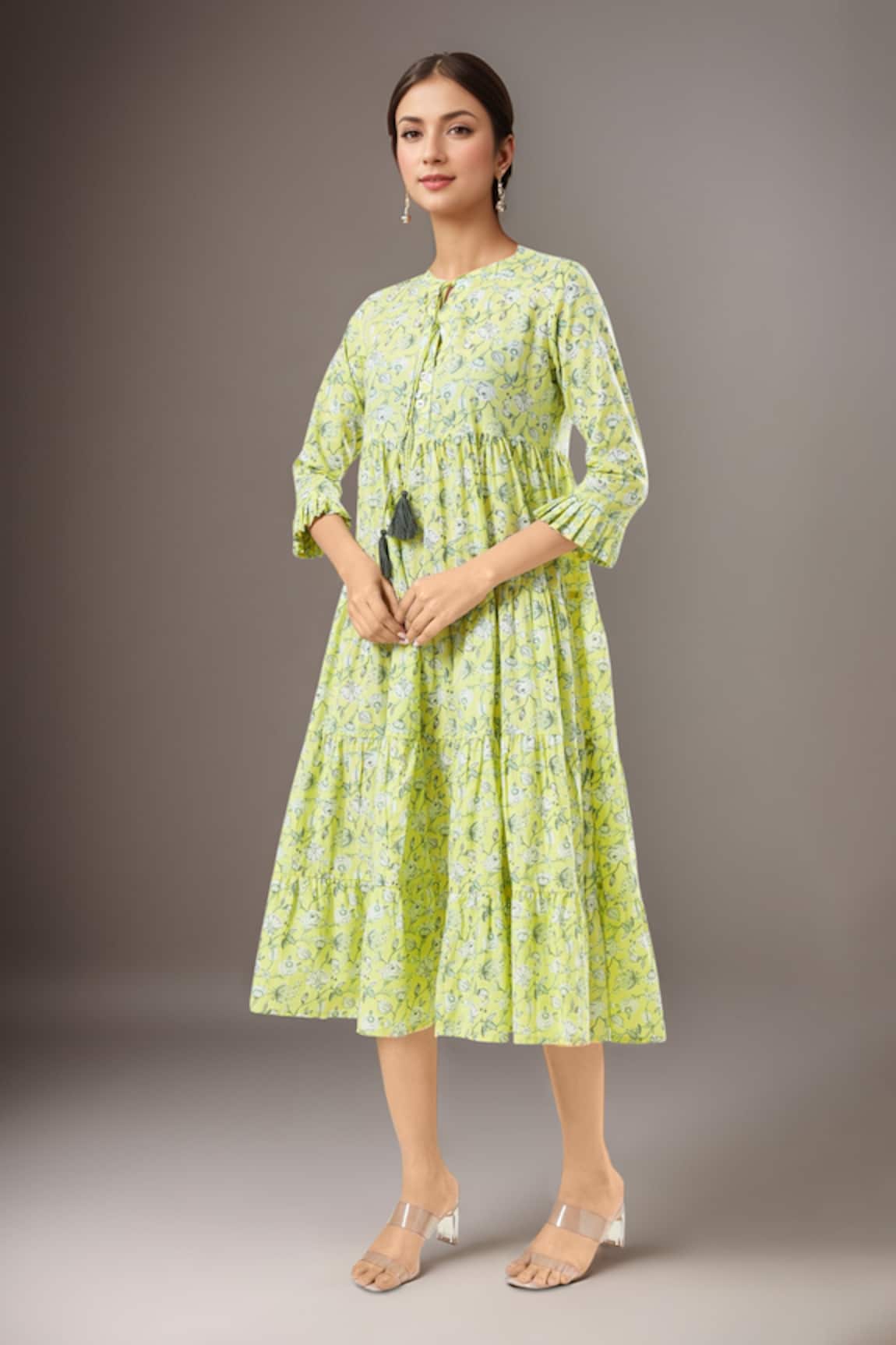 Samyukta Singhania Floral Print Yellow Designer Dress 