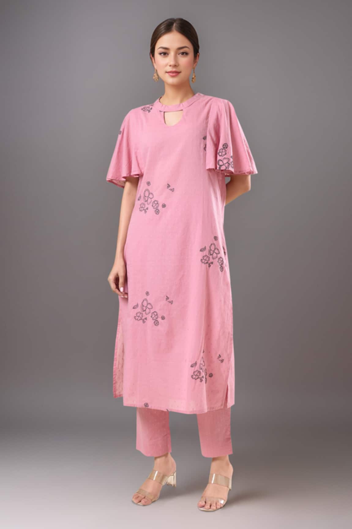 Samyukta Singhania Floral Print Pink Kurta & Pant Set 