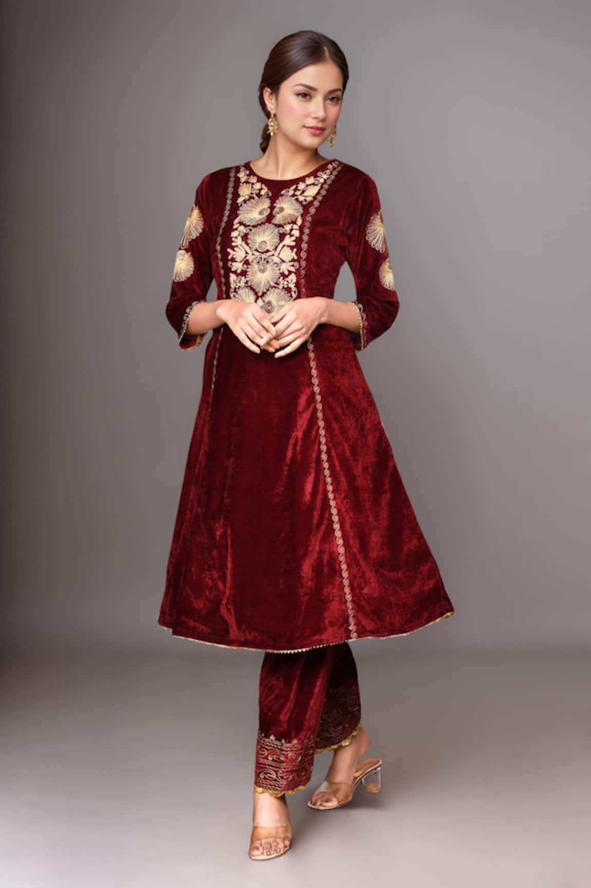 Samyukta Singhania Velvet Embroidered Kurta & Palazzo Set