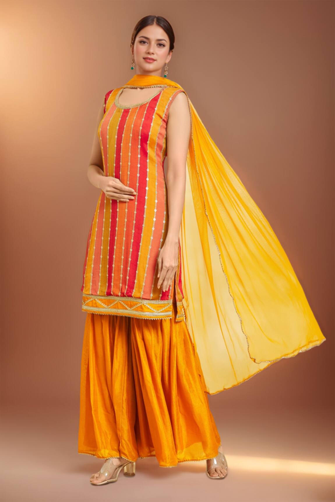 Samyukta Singhania Stripe Embroidered Kurta Sharara Set 