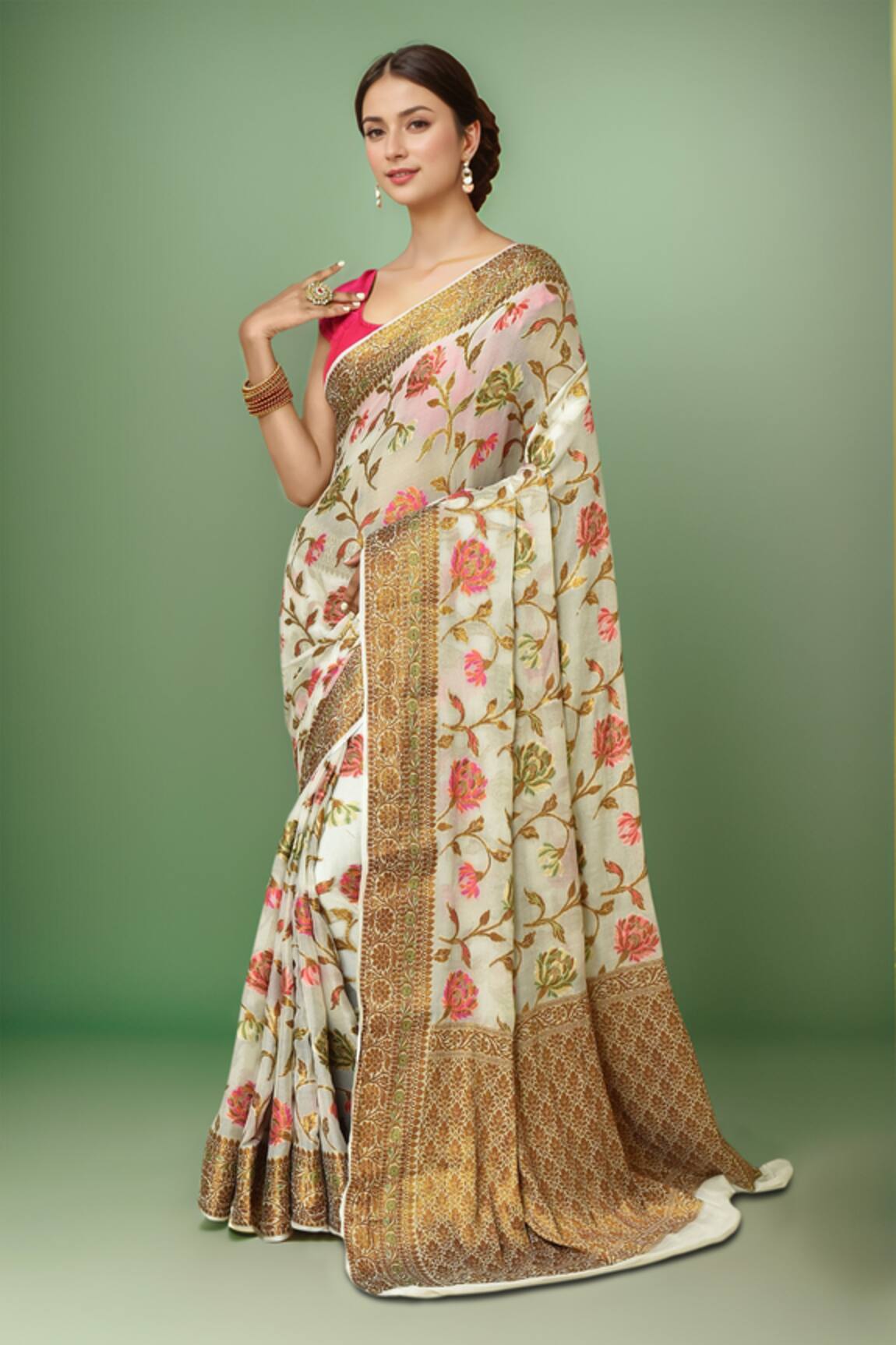 Samyukta Singhania Botanic Pattern Saree With Running Blouse 