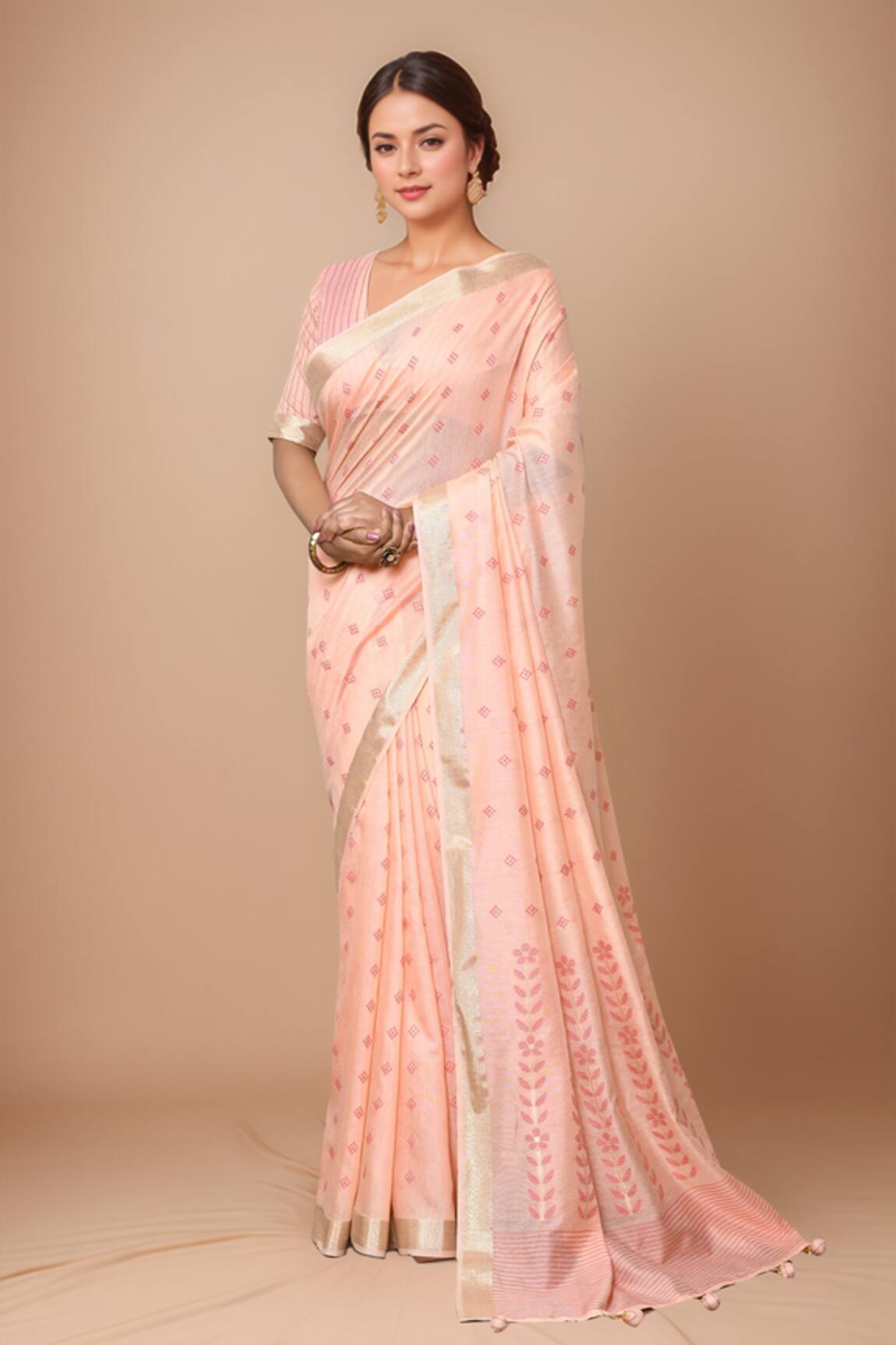 Samyukta Singhania Handloom Modal Poly Viscose Saree With Blouse 