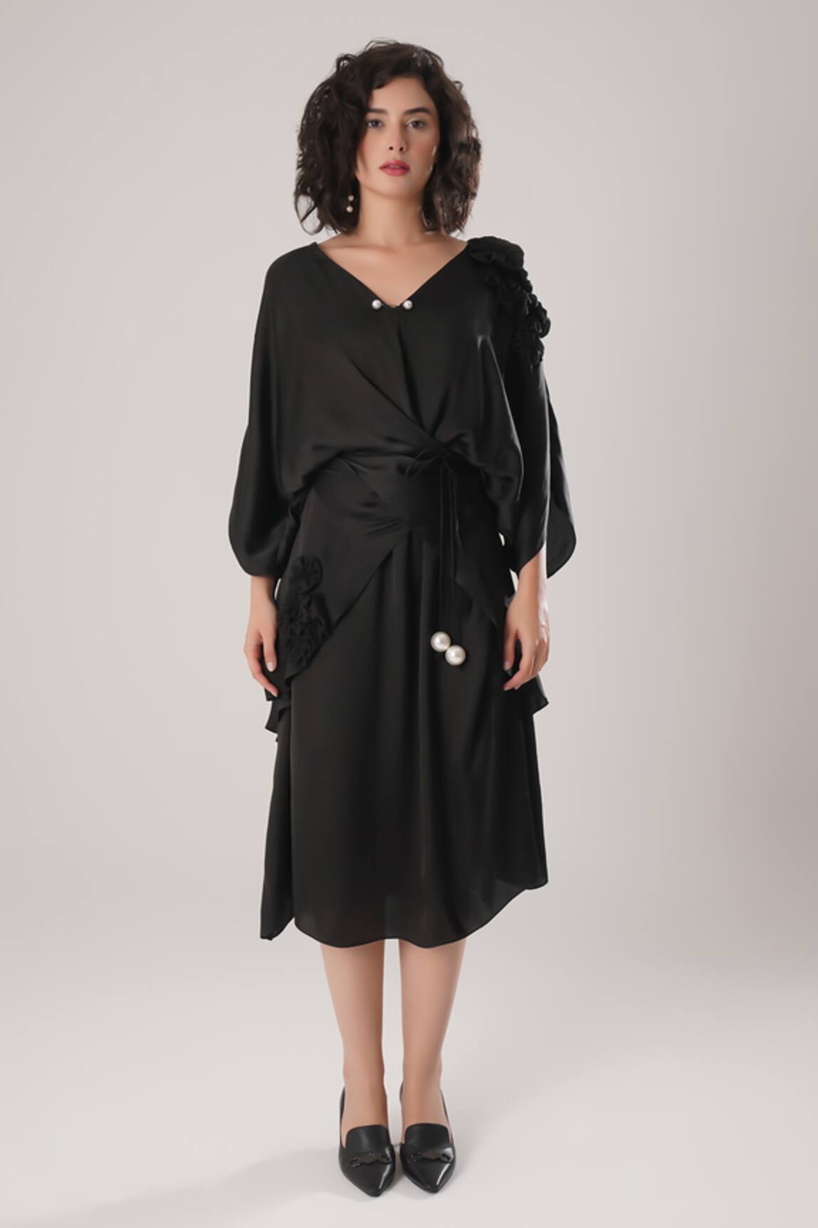 ATBW Designer Black Modal Satin Kaftan 