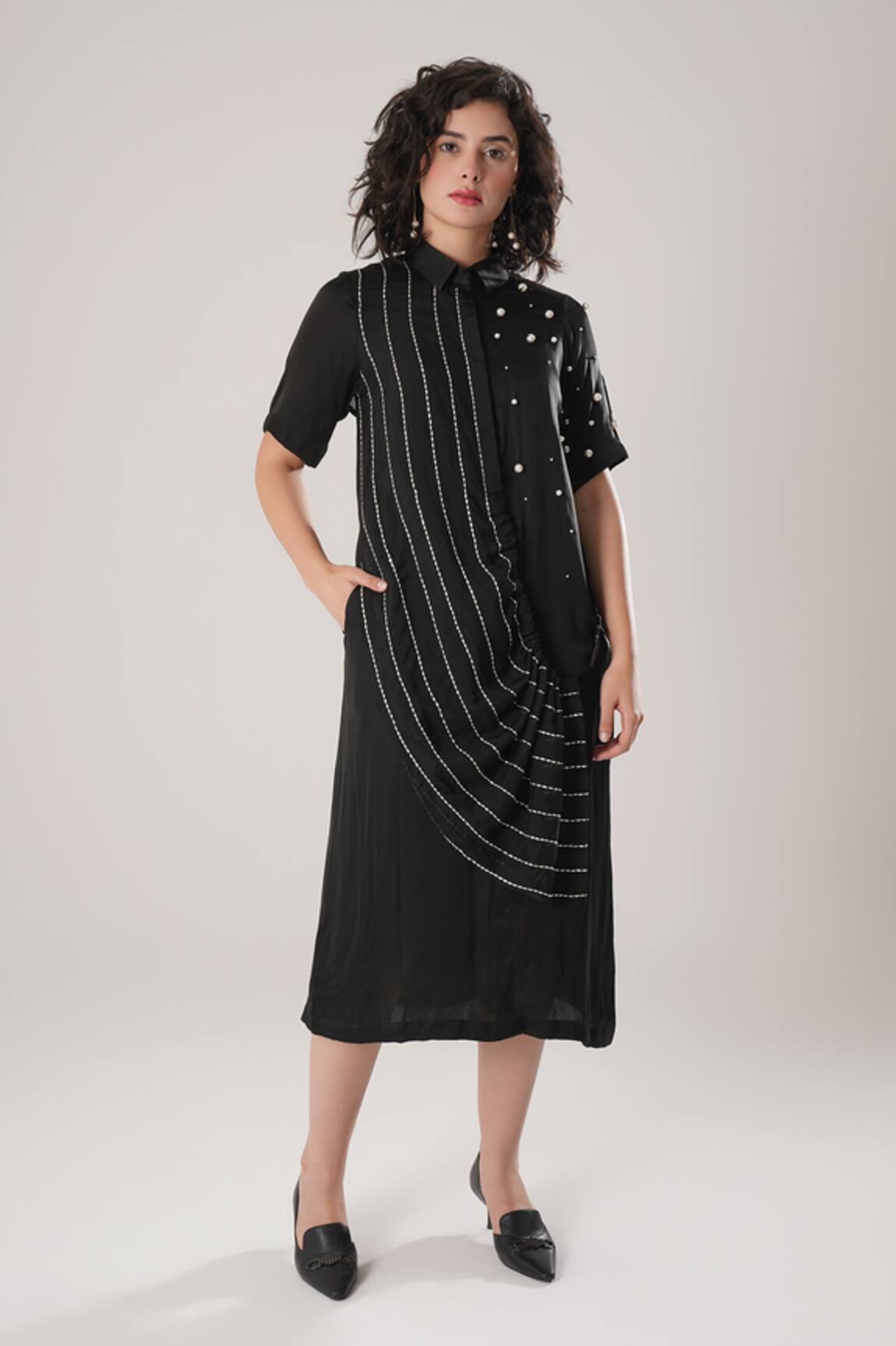 ATBW Black Modal Satin Designer Dress 
