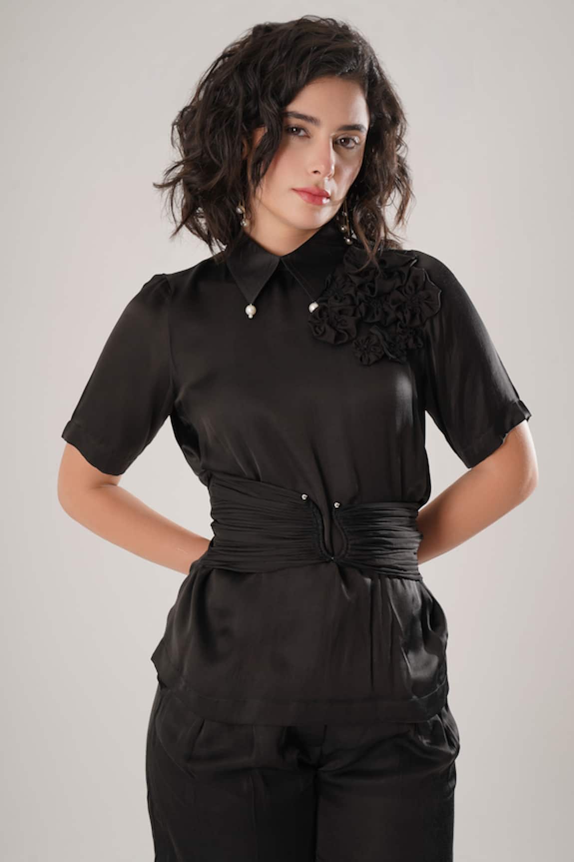 ATBW Black Modal Satin Designer Shirt 