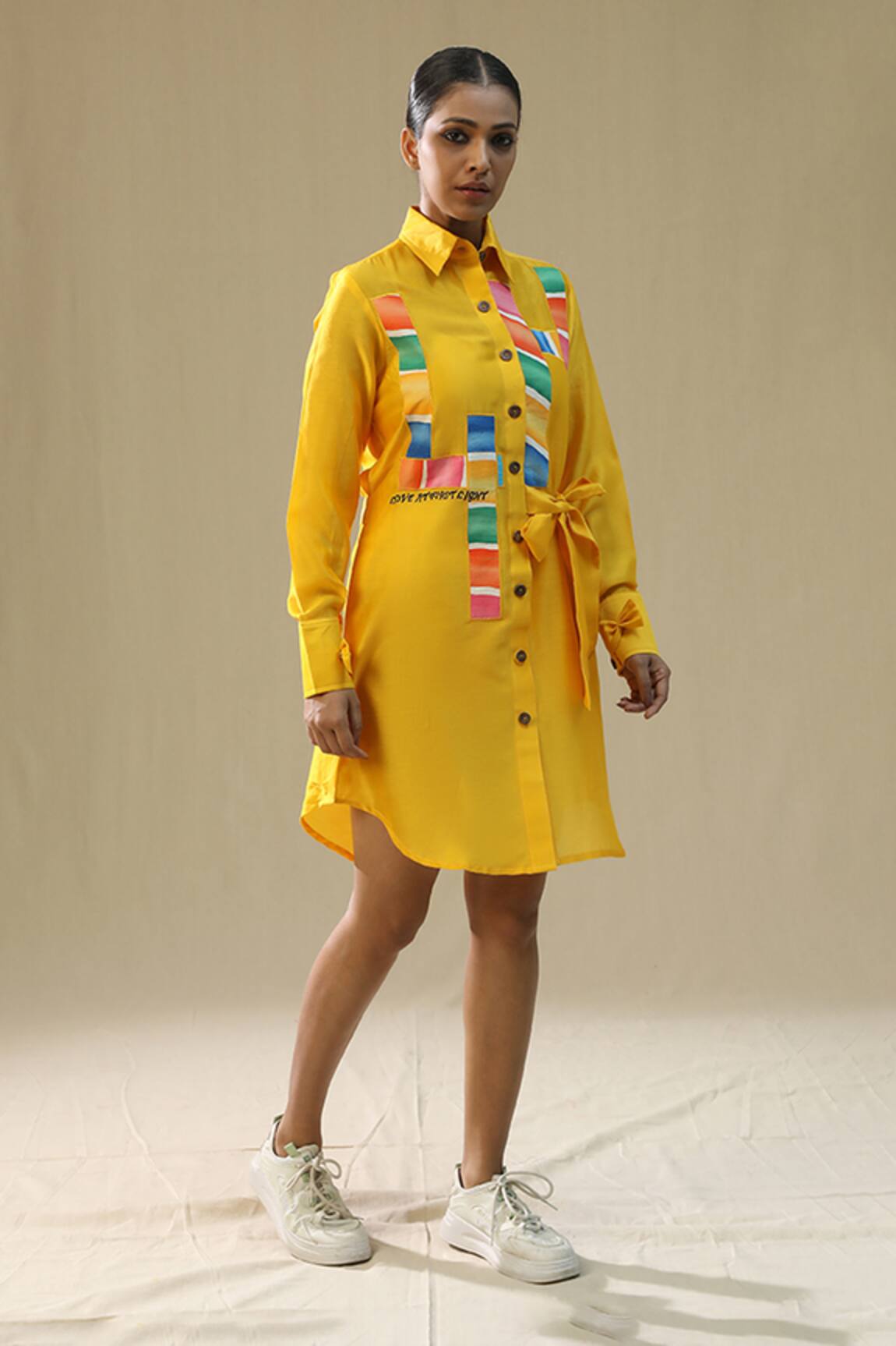 Arpita Sulakshana Yellow Chaar Baar Handpainted Shirt Dress 