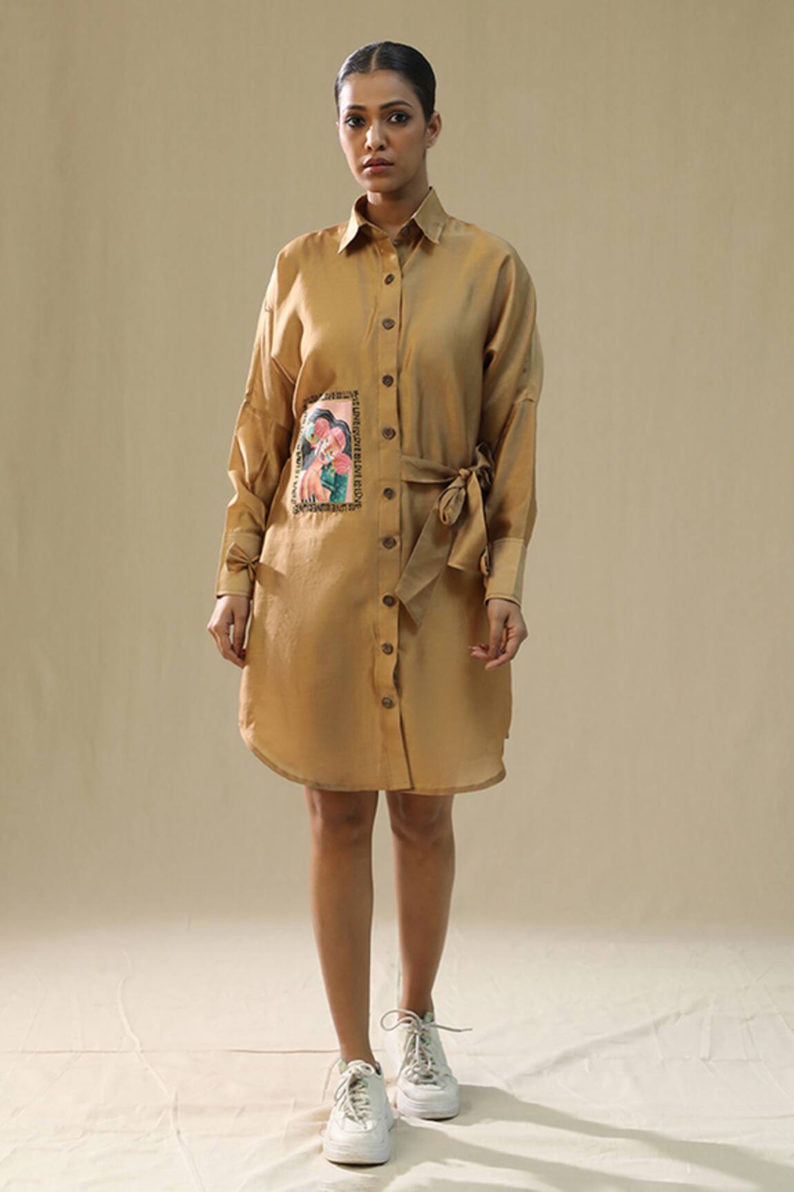 arpita sulakshana Rose Gold Handpainted Shirt Dress 