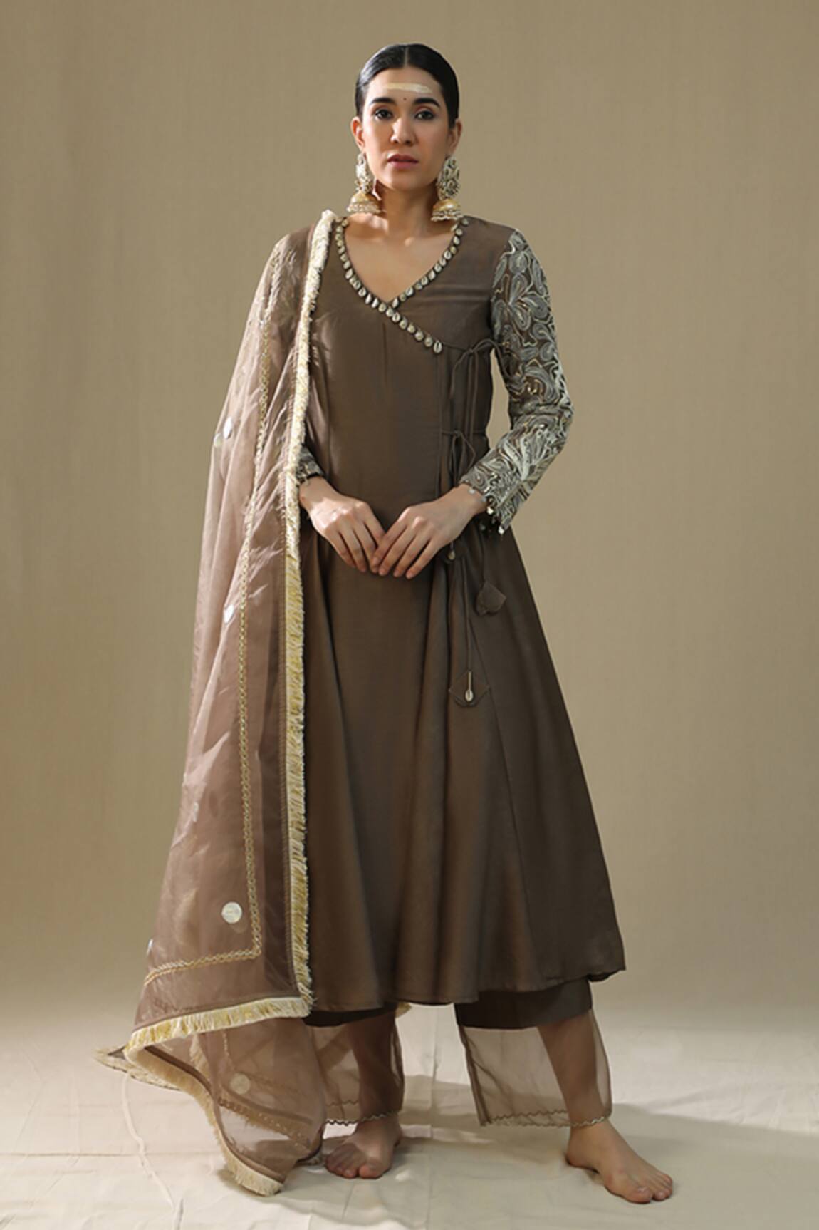 arpita sulakshana Mocha Angrakha Suit Set 