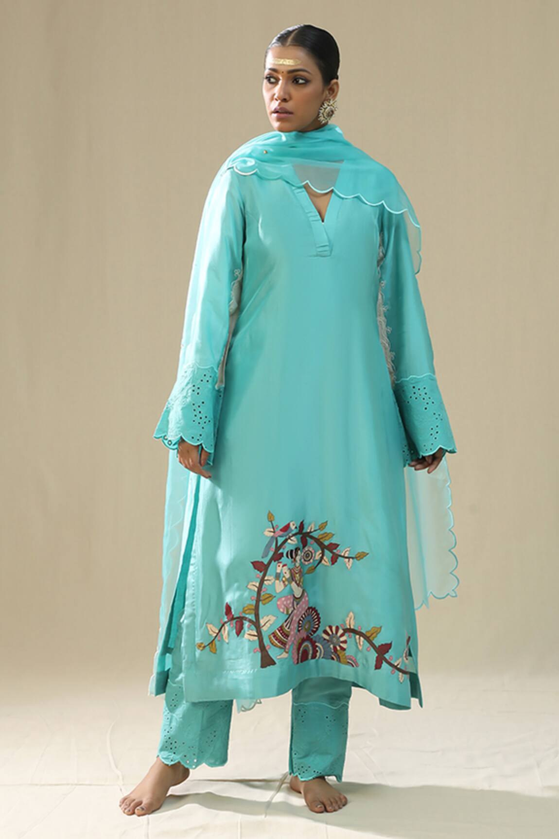 arpita sulakshana Sky Blue Handpainted Kurta Set 