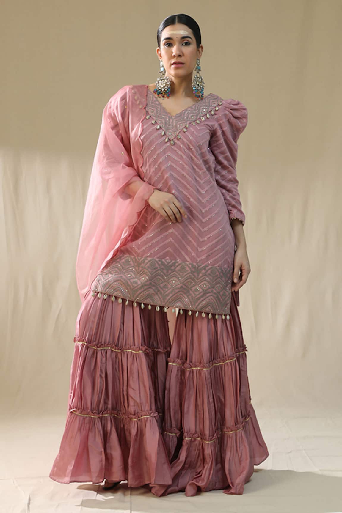 arpita sulakshana Dusty Pink Thread Embroidered Garara Set 