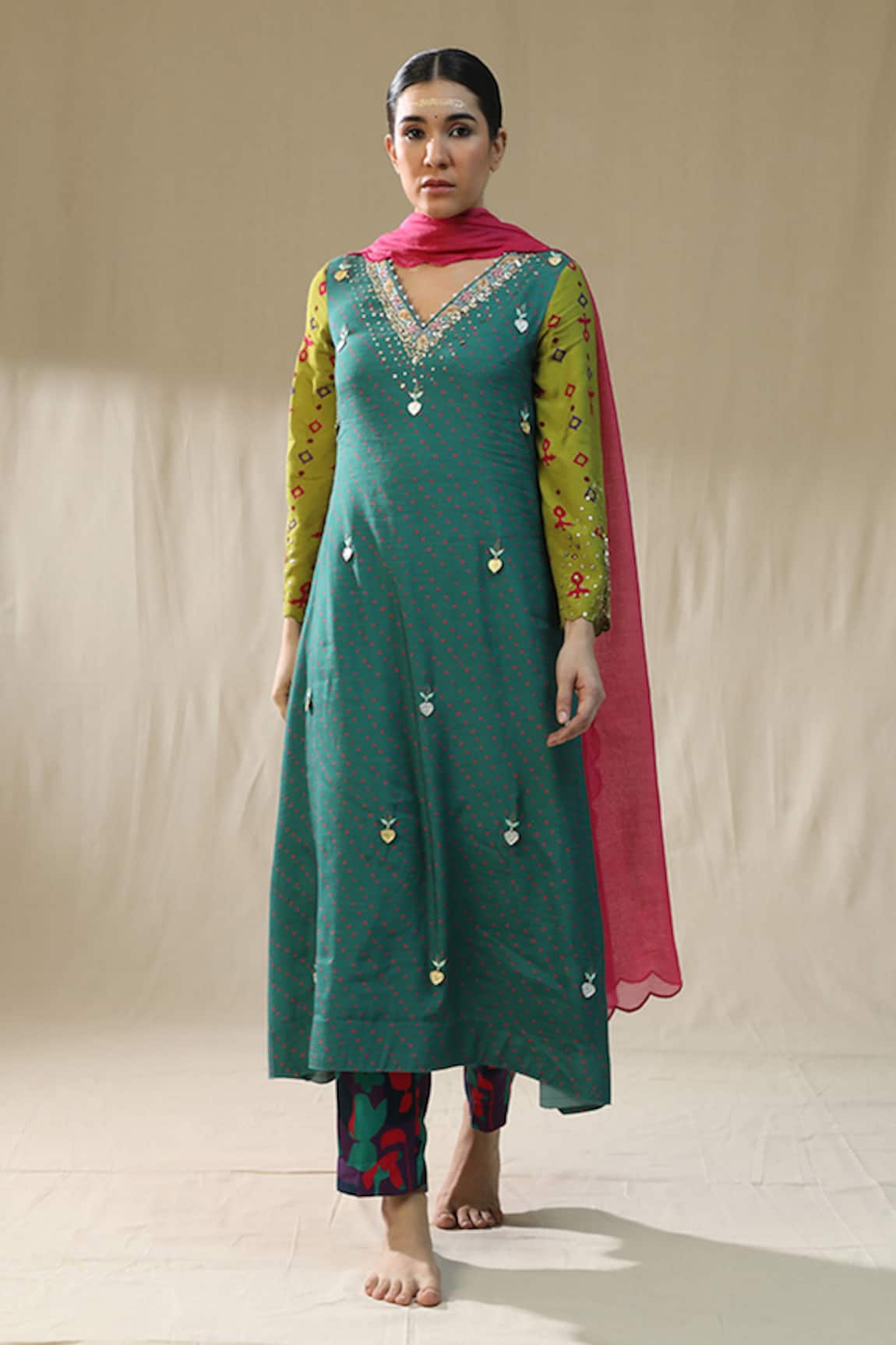 arpita sulakshana Emerald Green A Line Suit Set 