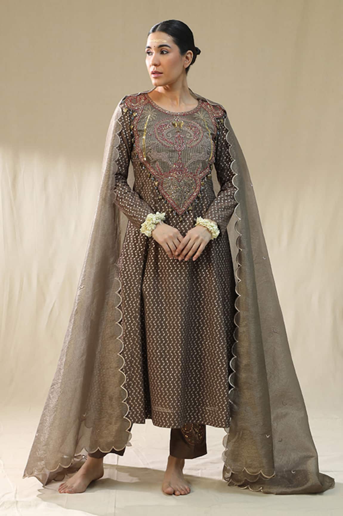 arpita sulakshana Mocha Self Chanderi Suit Set 