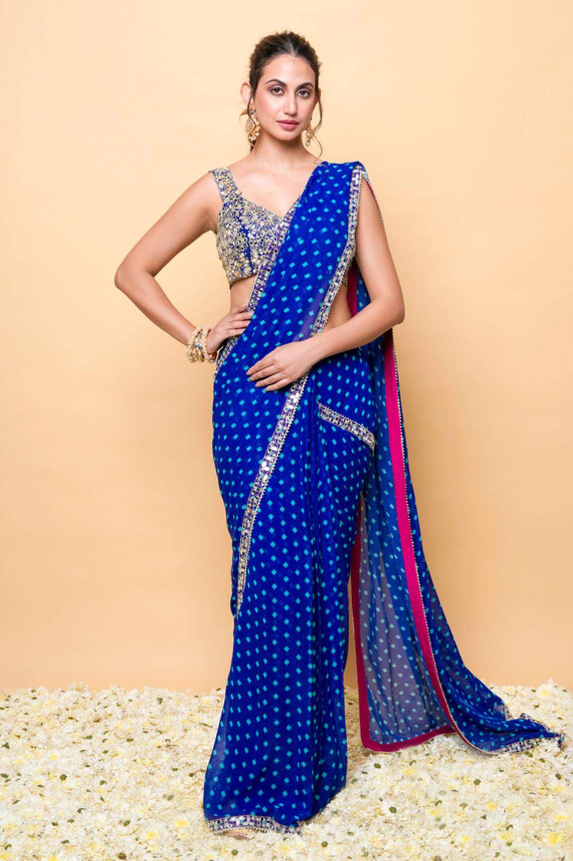 Sajeda A Lehry Designer Blue Pre-Draped Saree & Blouse 