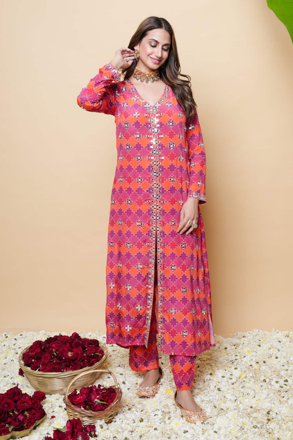 Sajeda A Lehry Hand Embroidered Digital Print Kurta Set 
