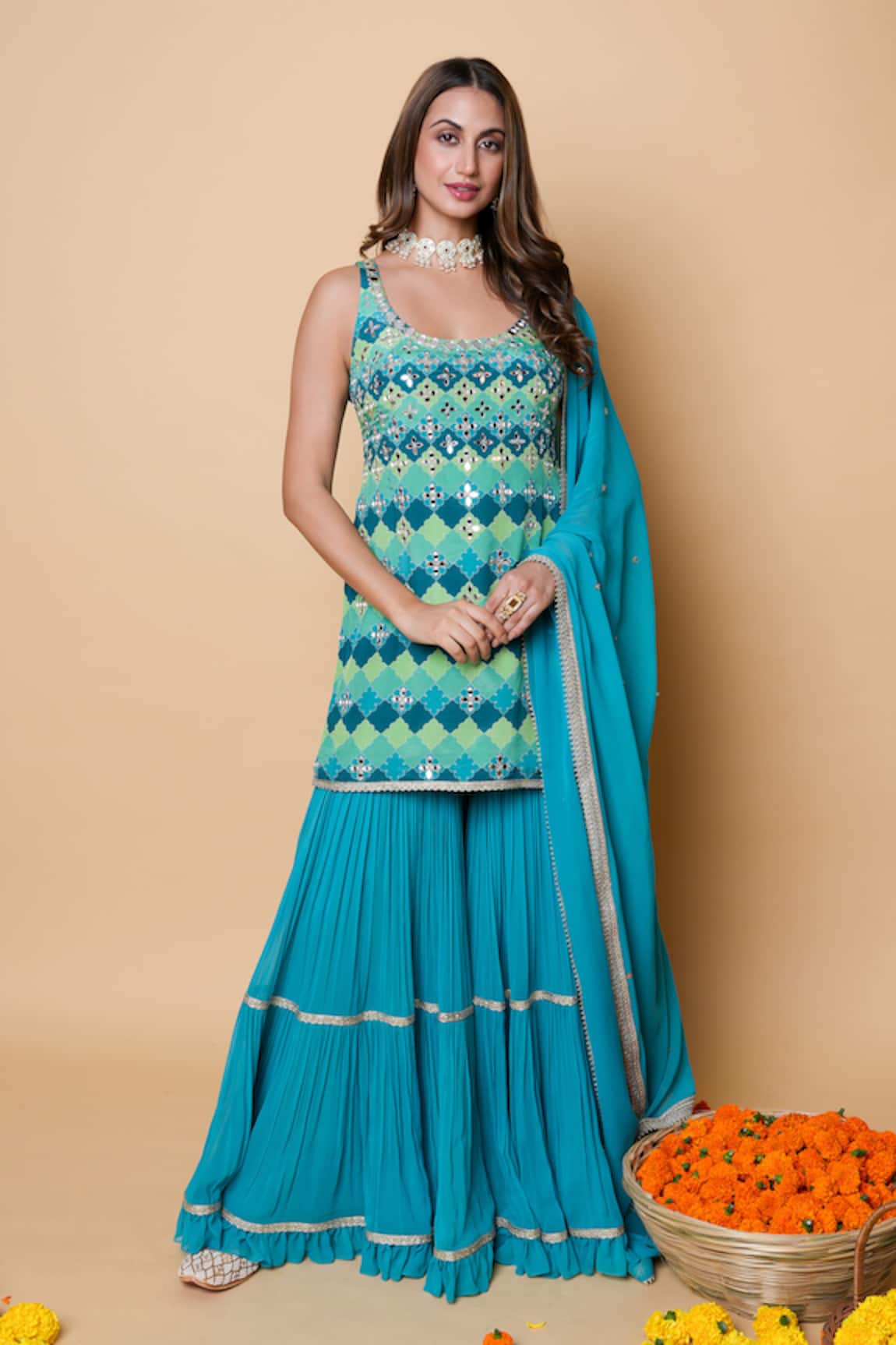 Sajeda A Lehry Designer Digital Print Kurta Sharara Set 