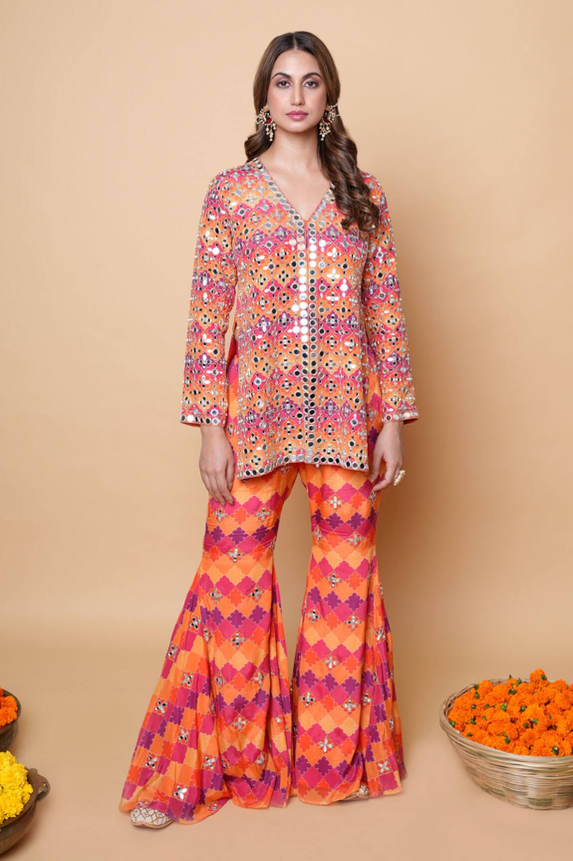 Sajeda A Lehry Digital Print Hand Embroidered Sharara Set 