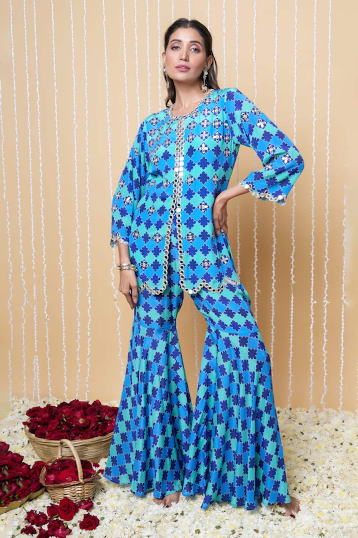 Sajeda A Lehry Digital Print Mehek Blue Sharara Set 