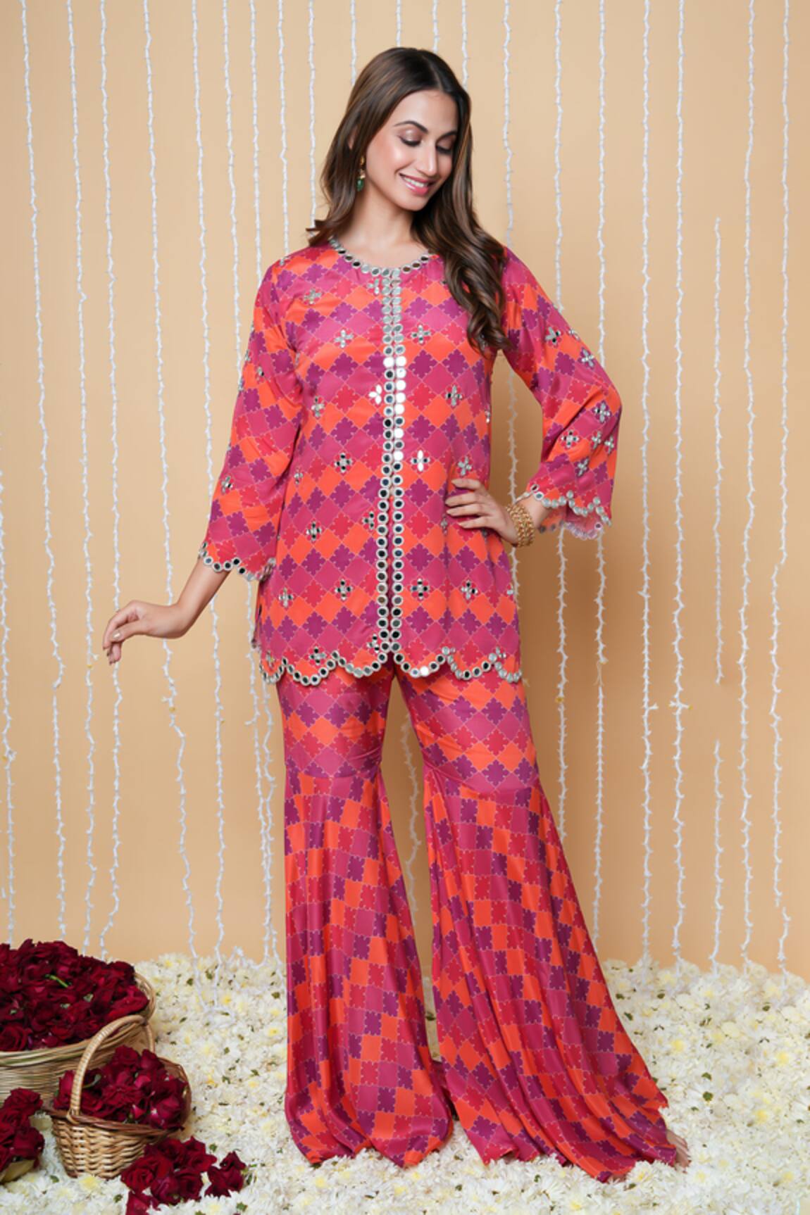Sajeda A Lehry Mehek Red Hand Embroidered Sharara Set 