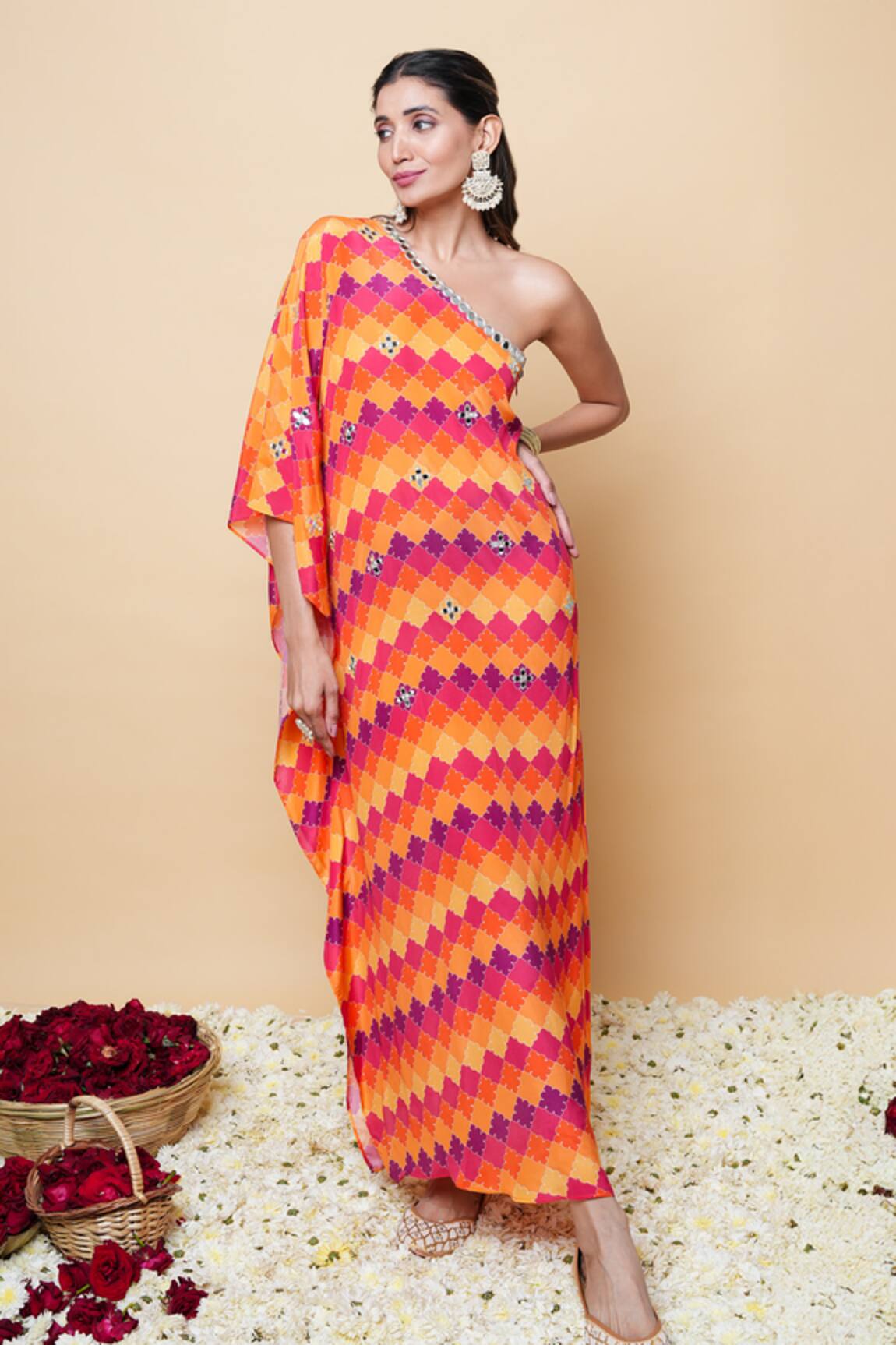Sajeda A Lehry Hand Embroidered Orange Kaftan 