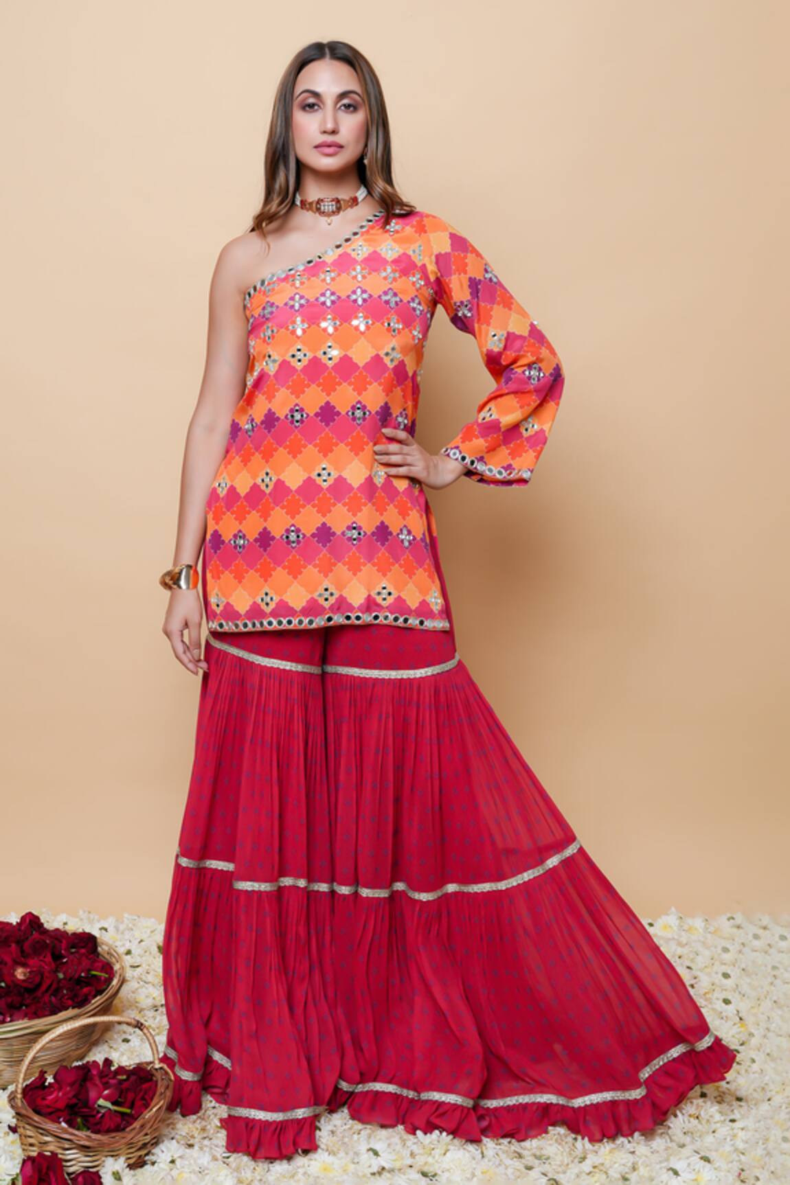 Sajeda A Lehry MIRAYA Designer Orange Kurta & Sharara Set 