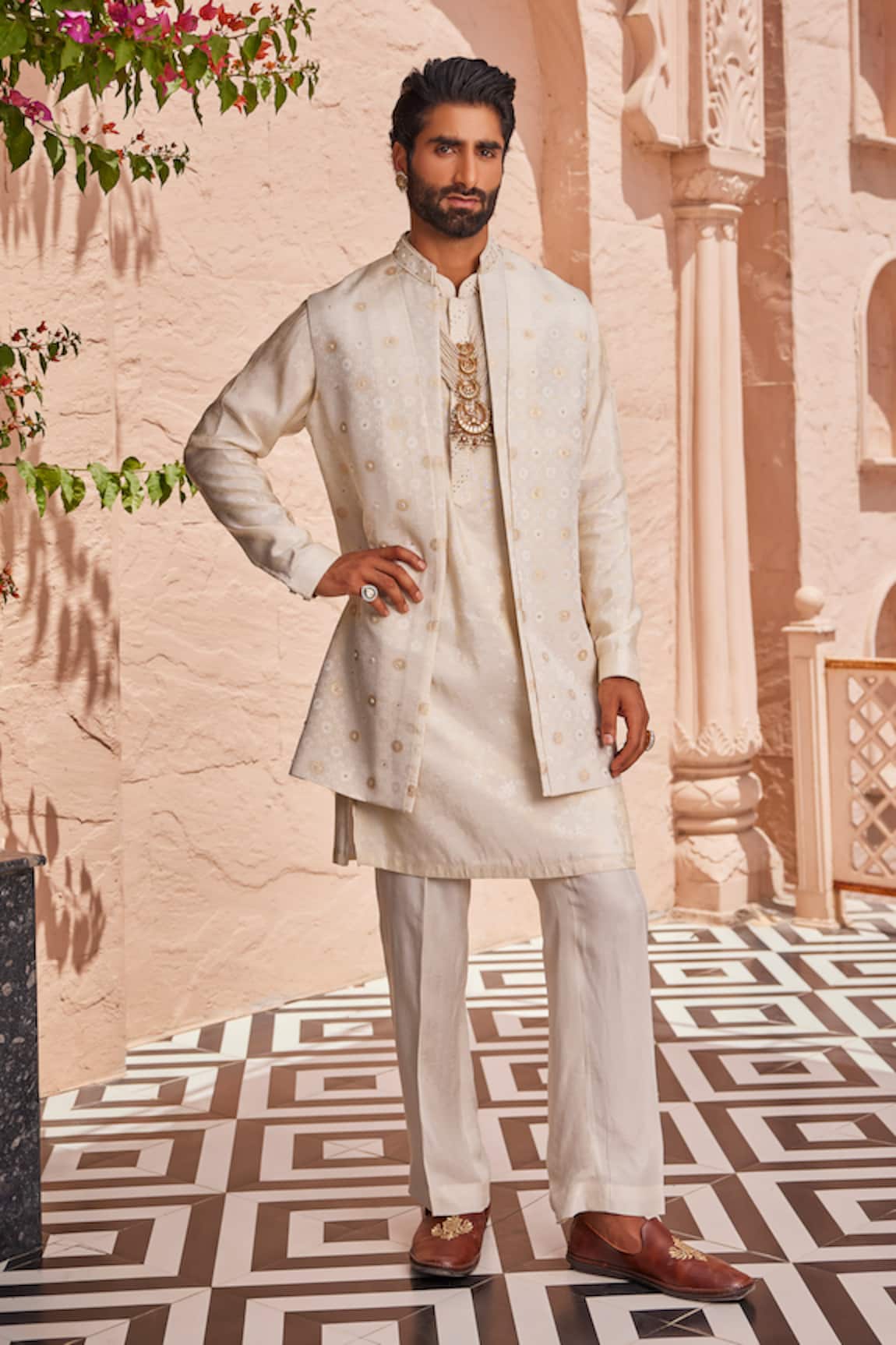 YAJY by Aditya Jain Gold Ivory Dream Indo-Western Set 