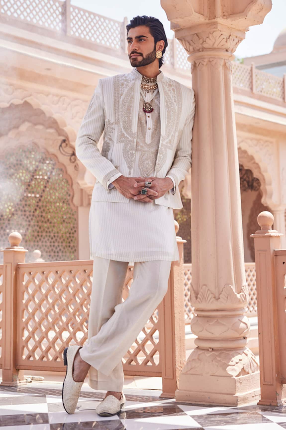 YAJY by Aditya Jain Snowfall Serenity Indo-Western Set 