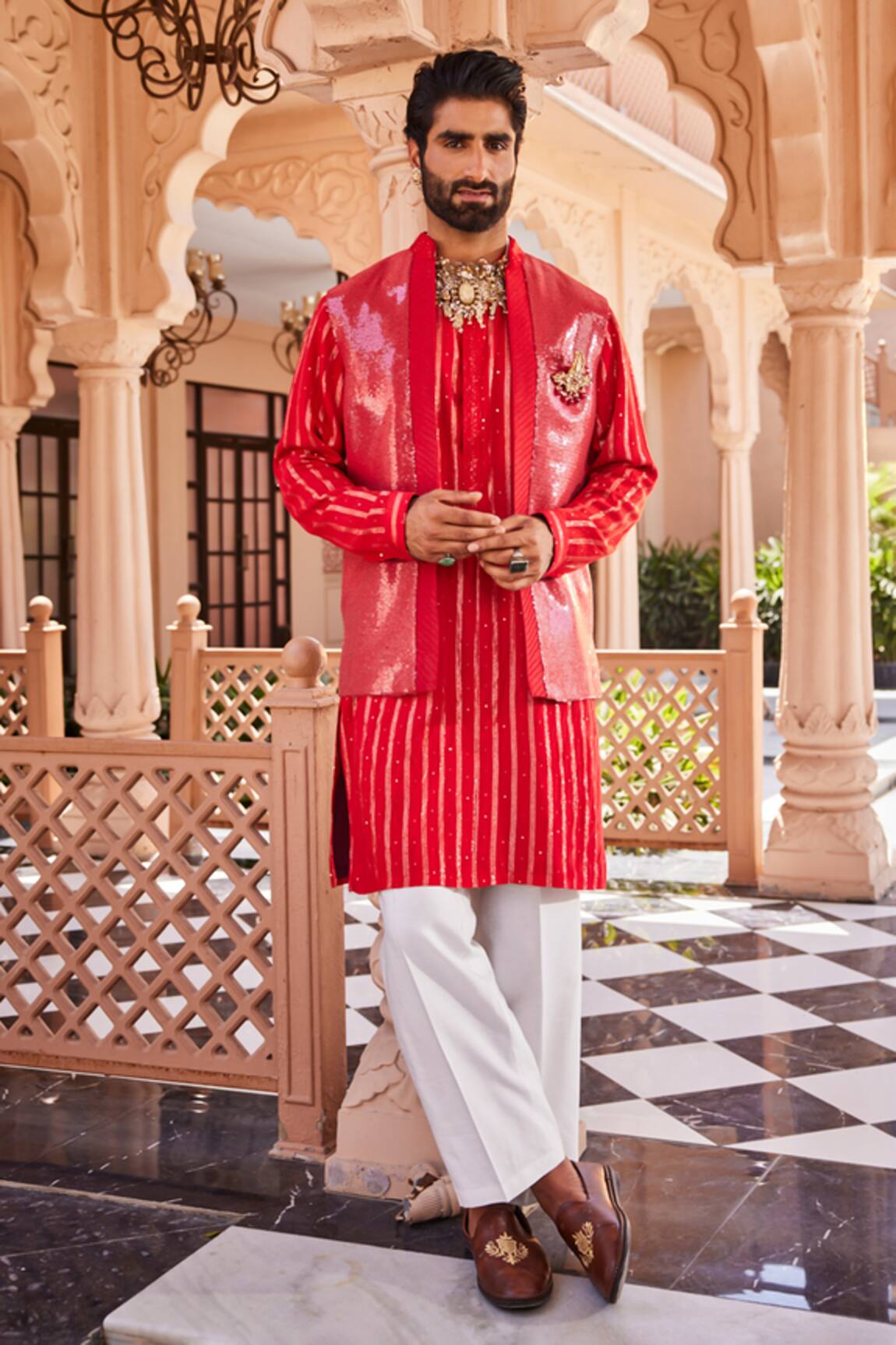 YAJY by Aditya Jain Snow Kissed Kurta Jacket Set 