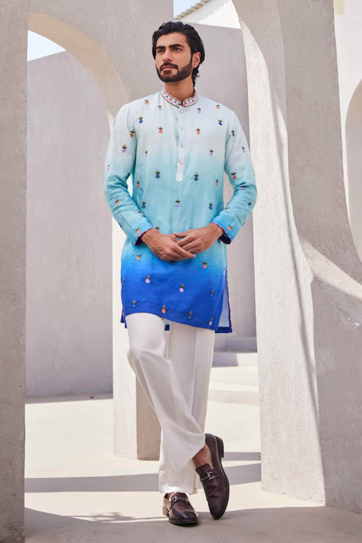YAJY by Aditya Jain Ombre Sea Blue Designer Kurta Set 